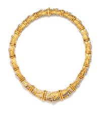 HENRY DUNAY, YELLOW GOLD, PLATINUM AND DIAMOND COLLAR NECKLACE