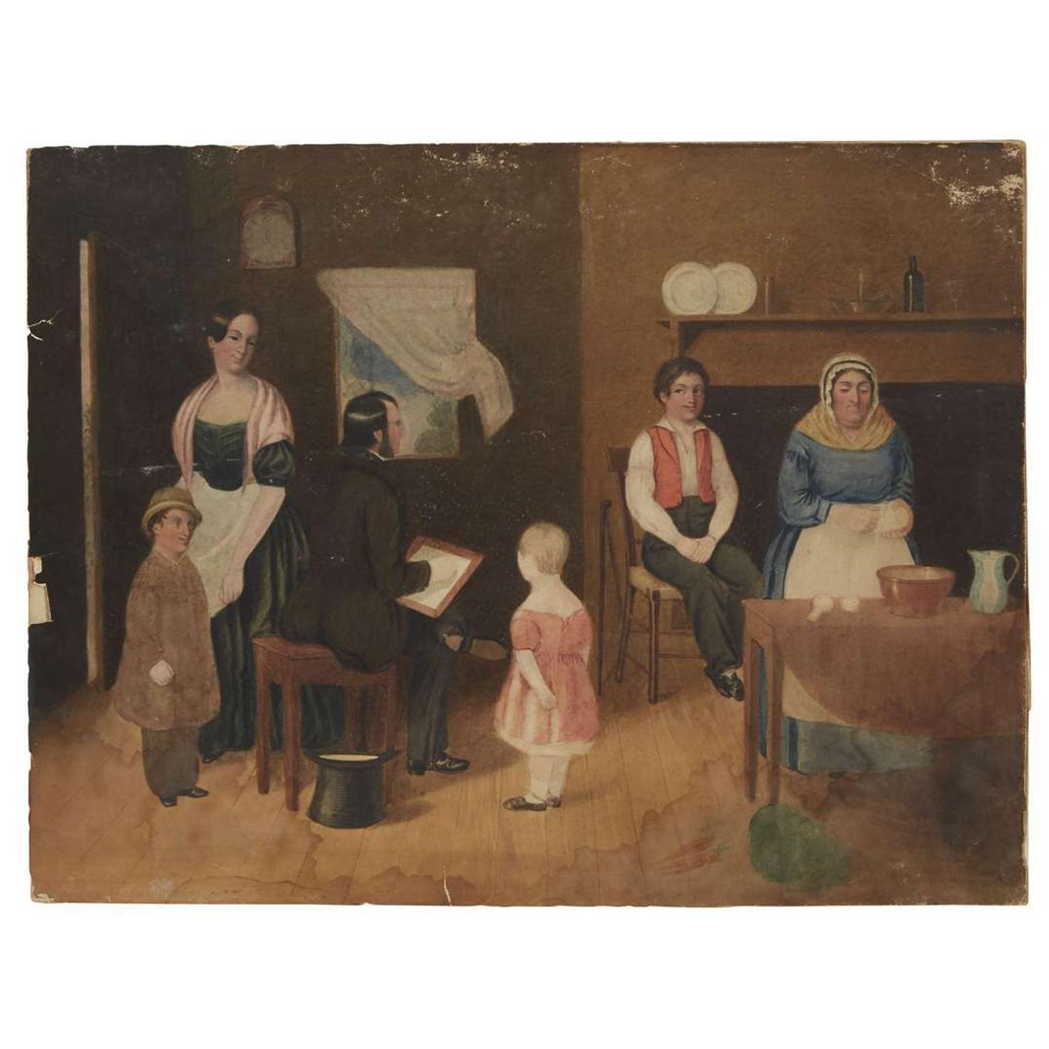 American School 19th century Artist sketching a family