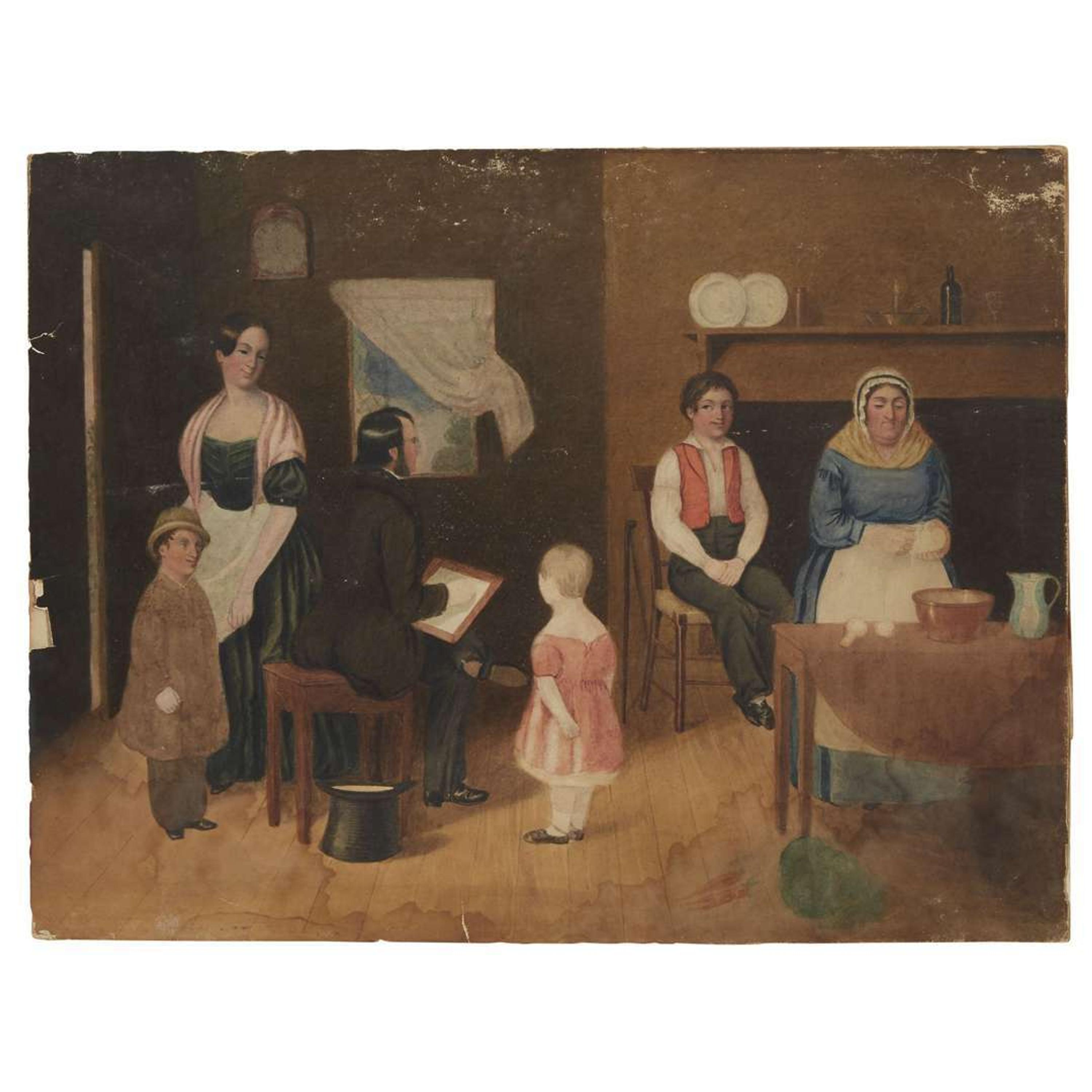 American School 19th century Artist sketching a family