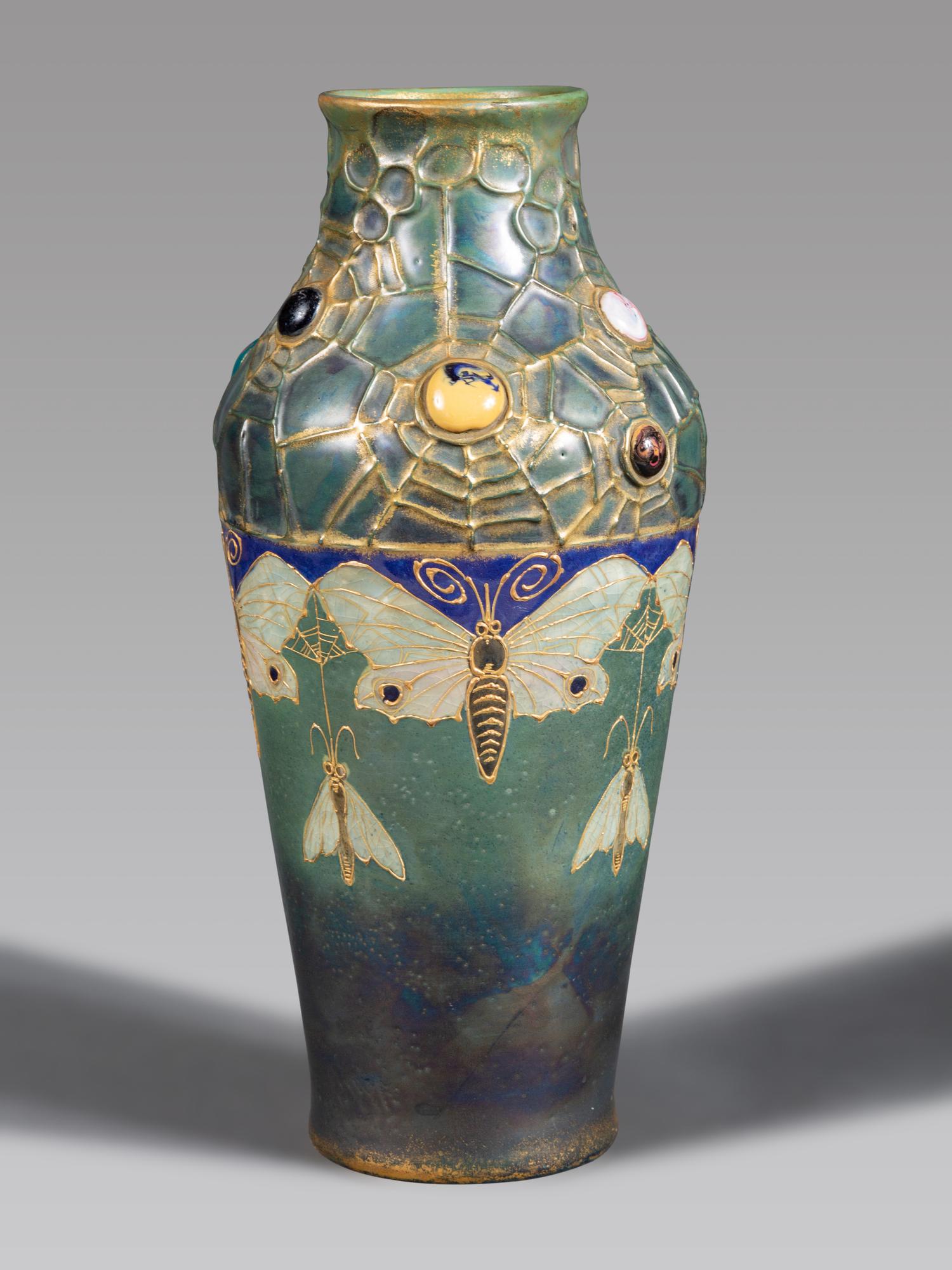 Amphora Grès-Bijou Vase with Moths and Spiderwebs
