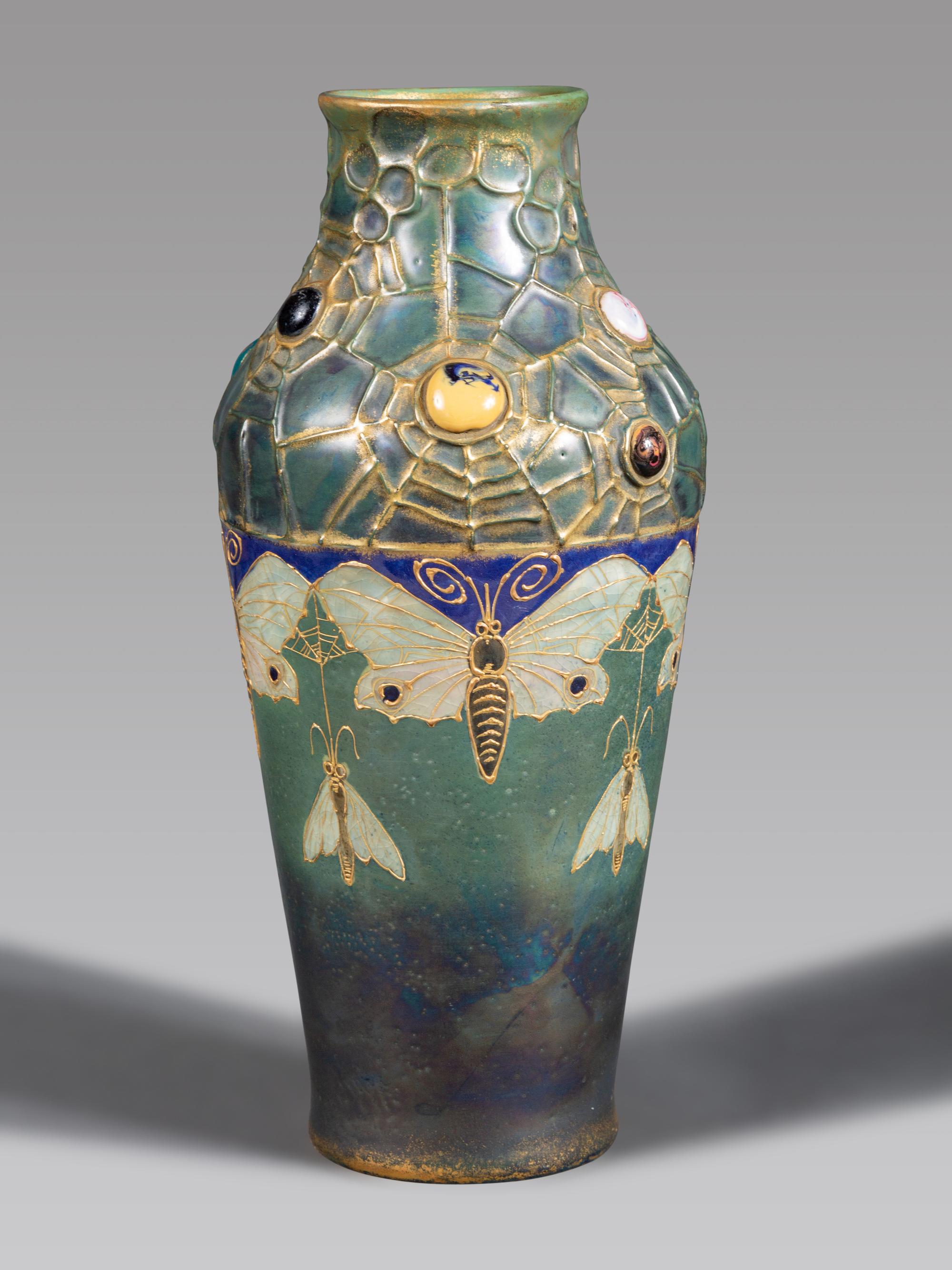 Amphora Grès-Bijou Vase with Moths and Spiderwebs