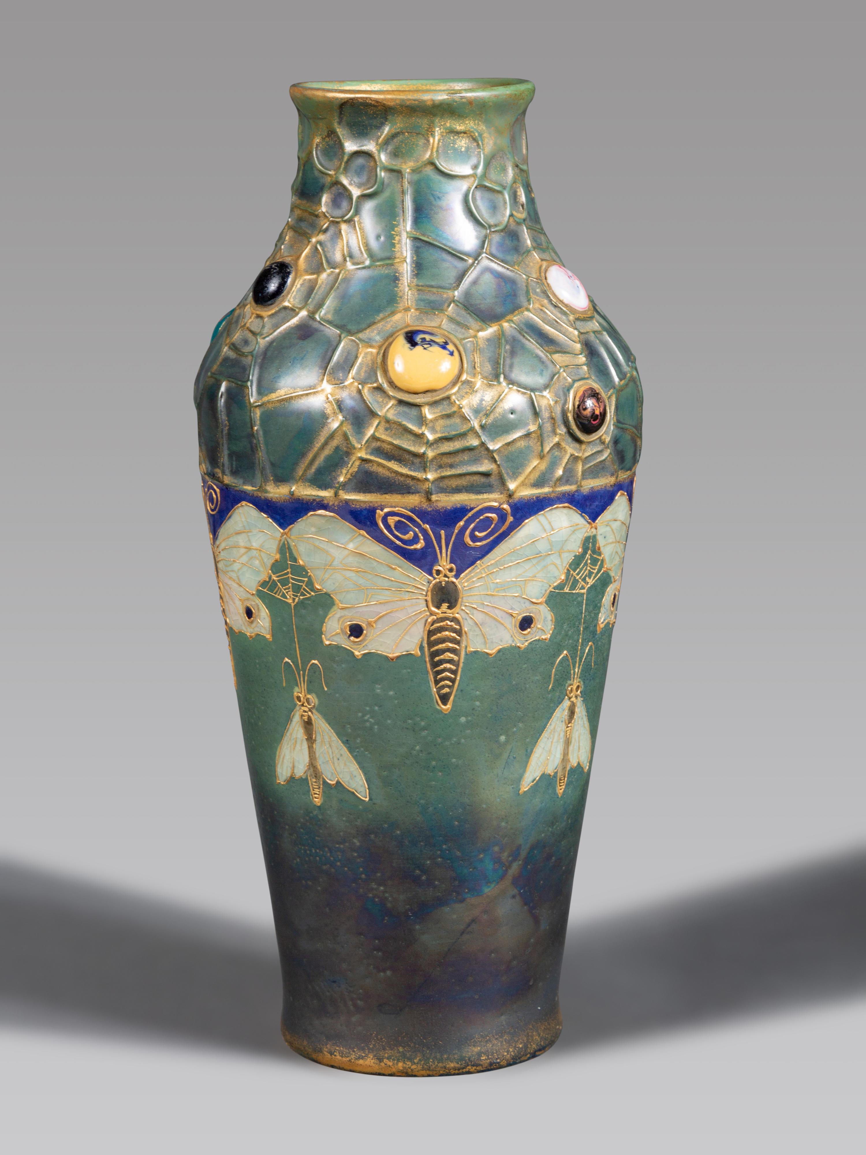 Amphora Grès-Bijou Vase with Moths and Spiderwebs