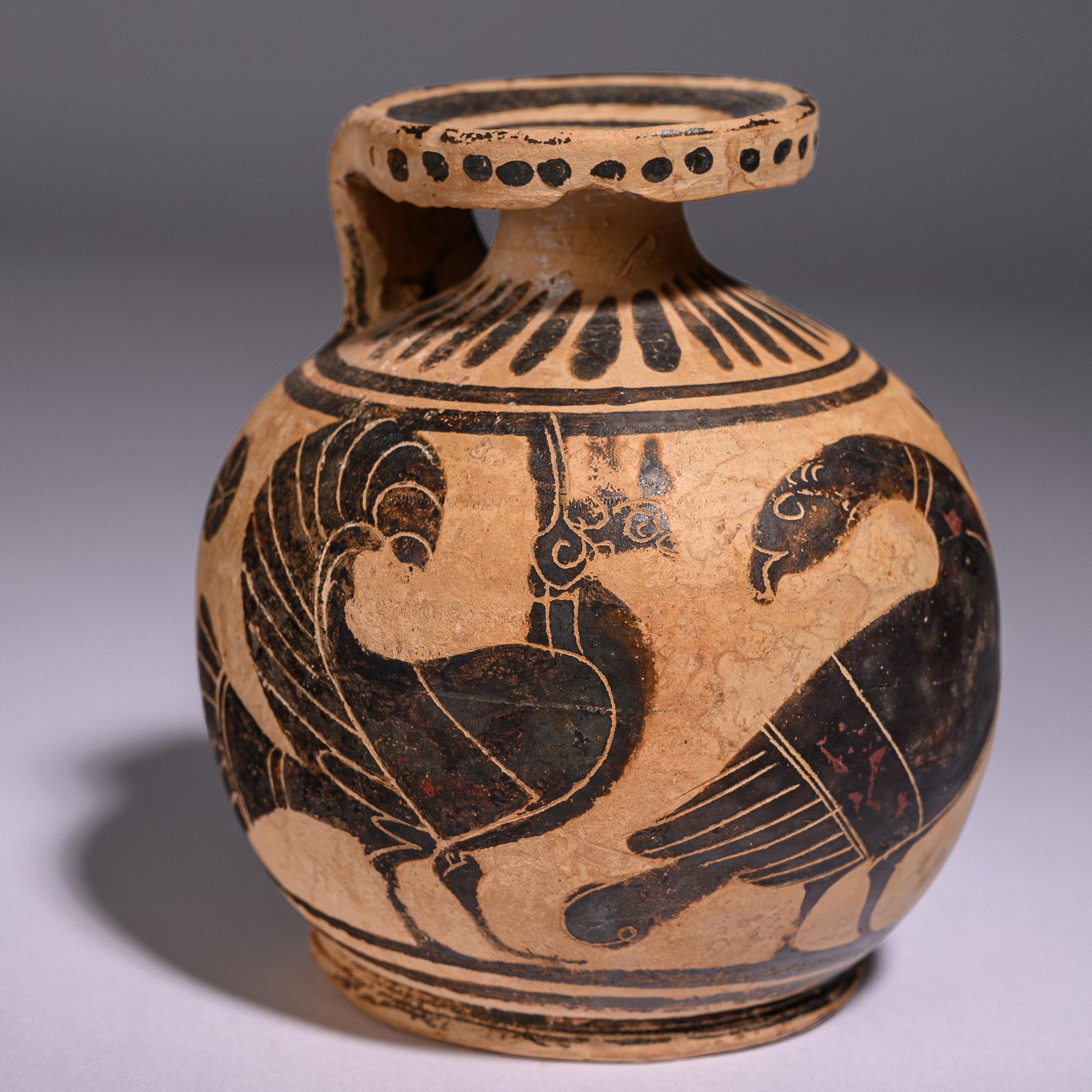 A Corinthian Black-Figured Flat-Bottomed Aryballos
