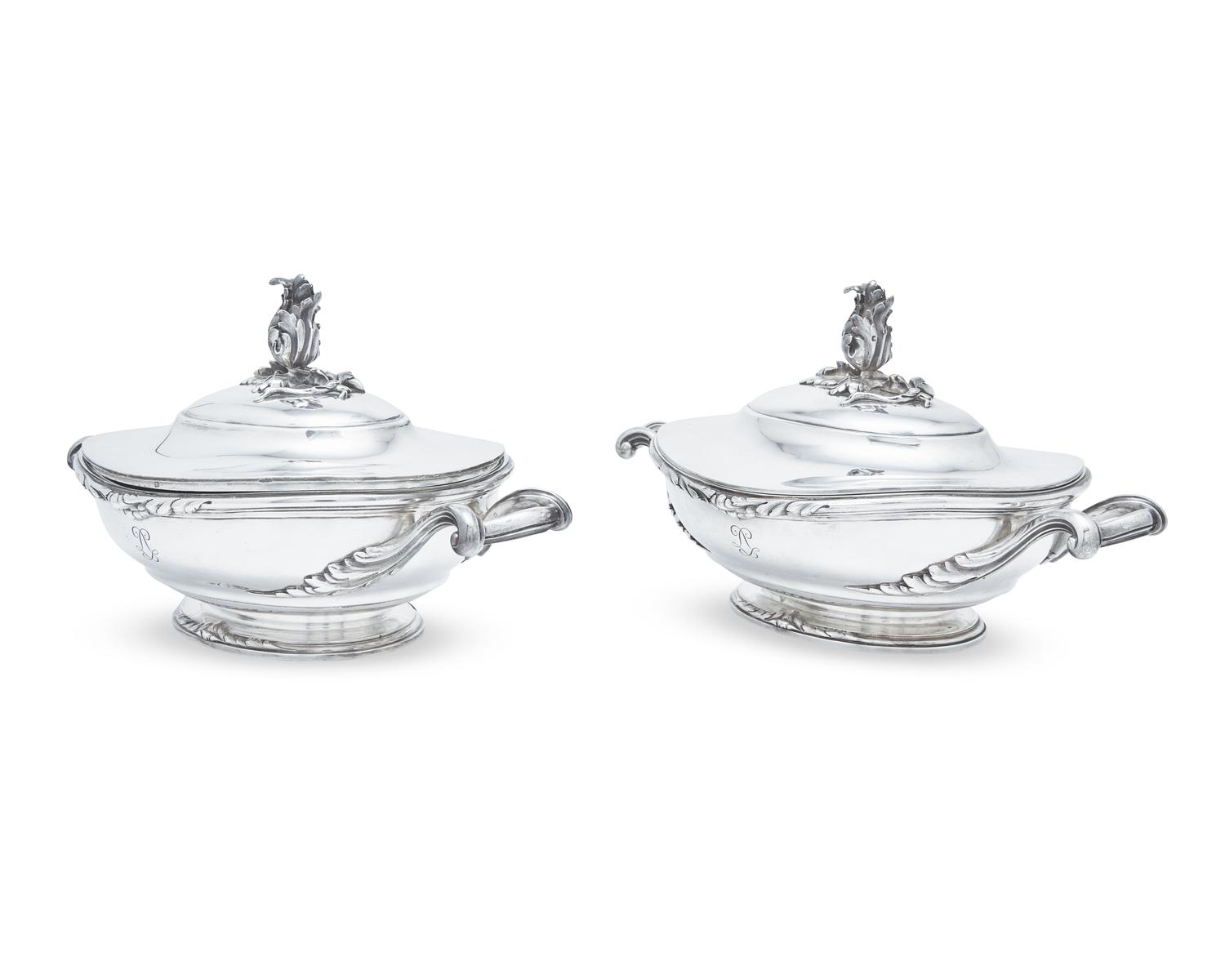 A Pair of French Silver Covered Tureens