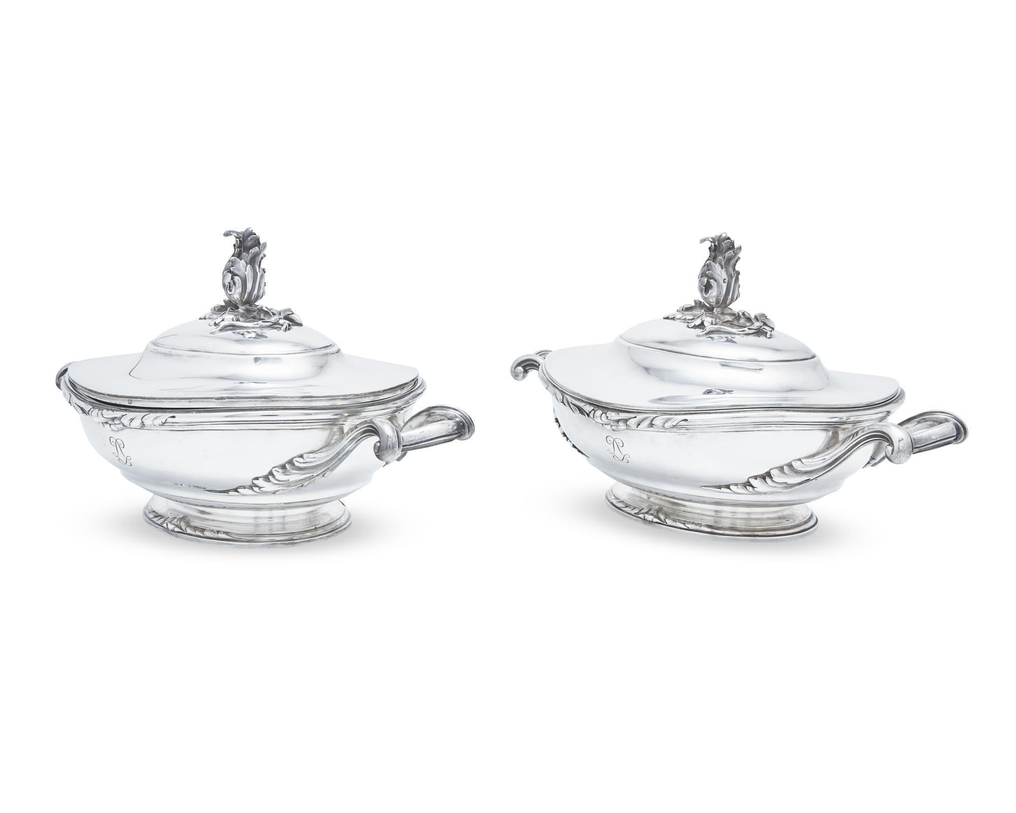 A Pair of French Silver Covered Tureens