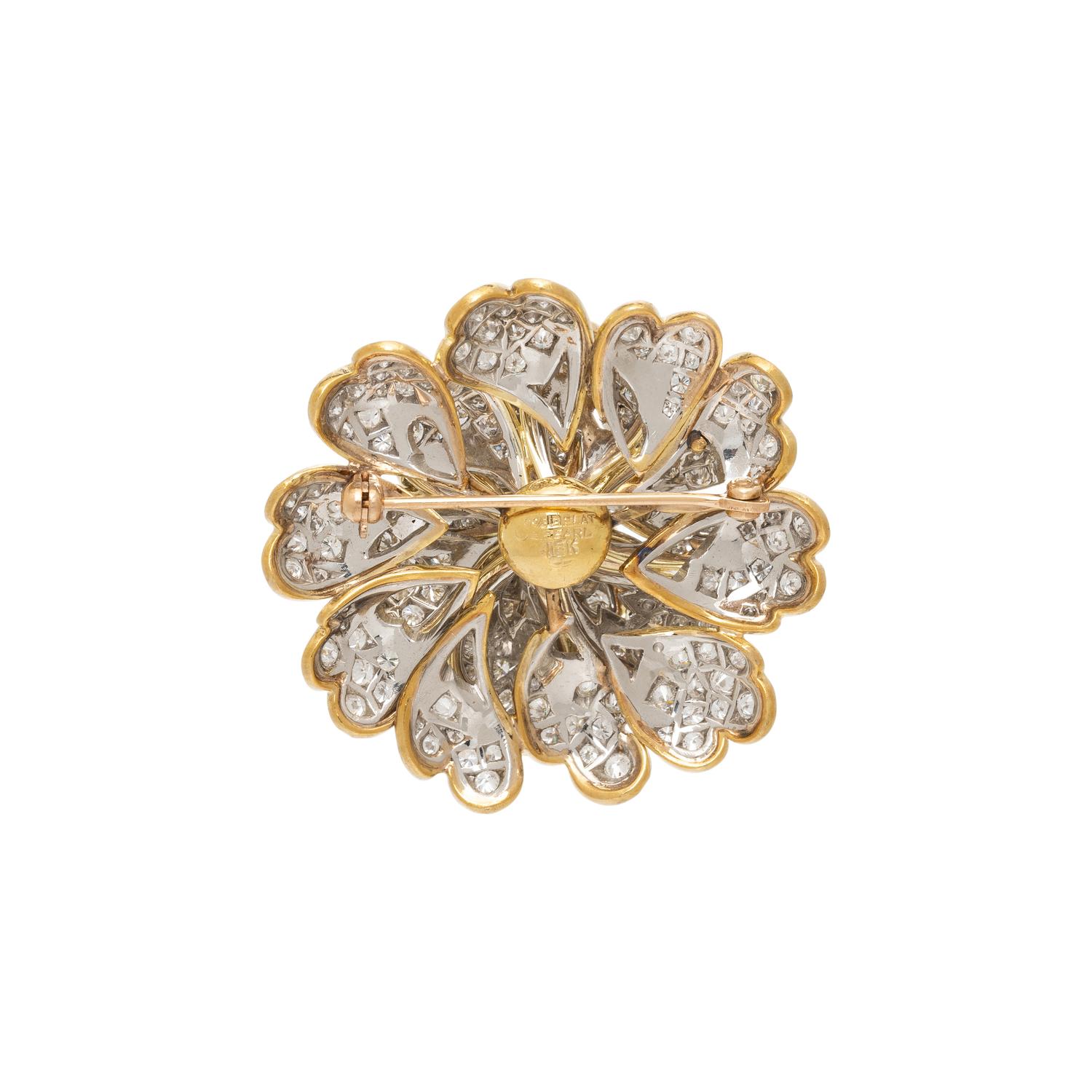 ERWIN PEARL, DIAMOND AND COLORED DIAMOND FLOWER BROOCH