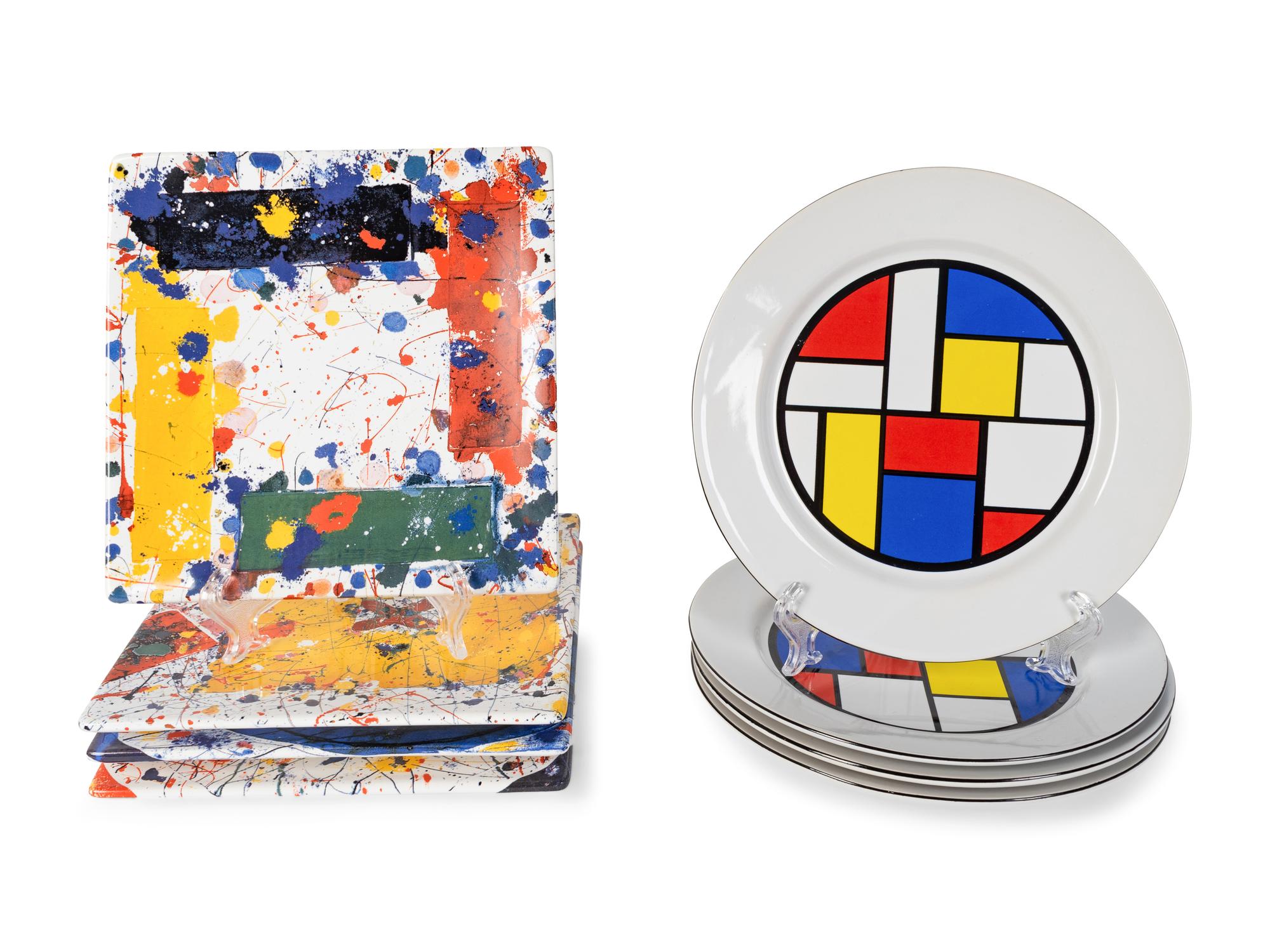 A Set of Four Sam Francis Plates and a Set of Four Mondrian Fruit Dishes