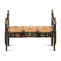 A Black and Polychrome-Painted Window Bench