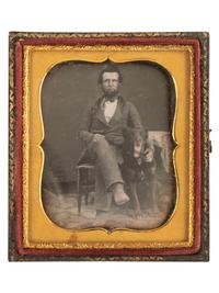 [EARLY PHOTOGRAPHY]. A group of 3 cased images of people posed with dogs, highlighted by sixth plate daguerreotype of a man with his dog "Jack."
