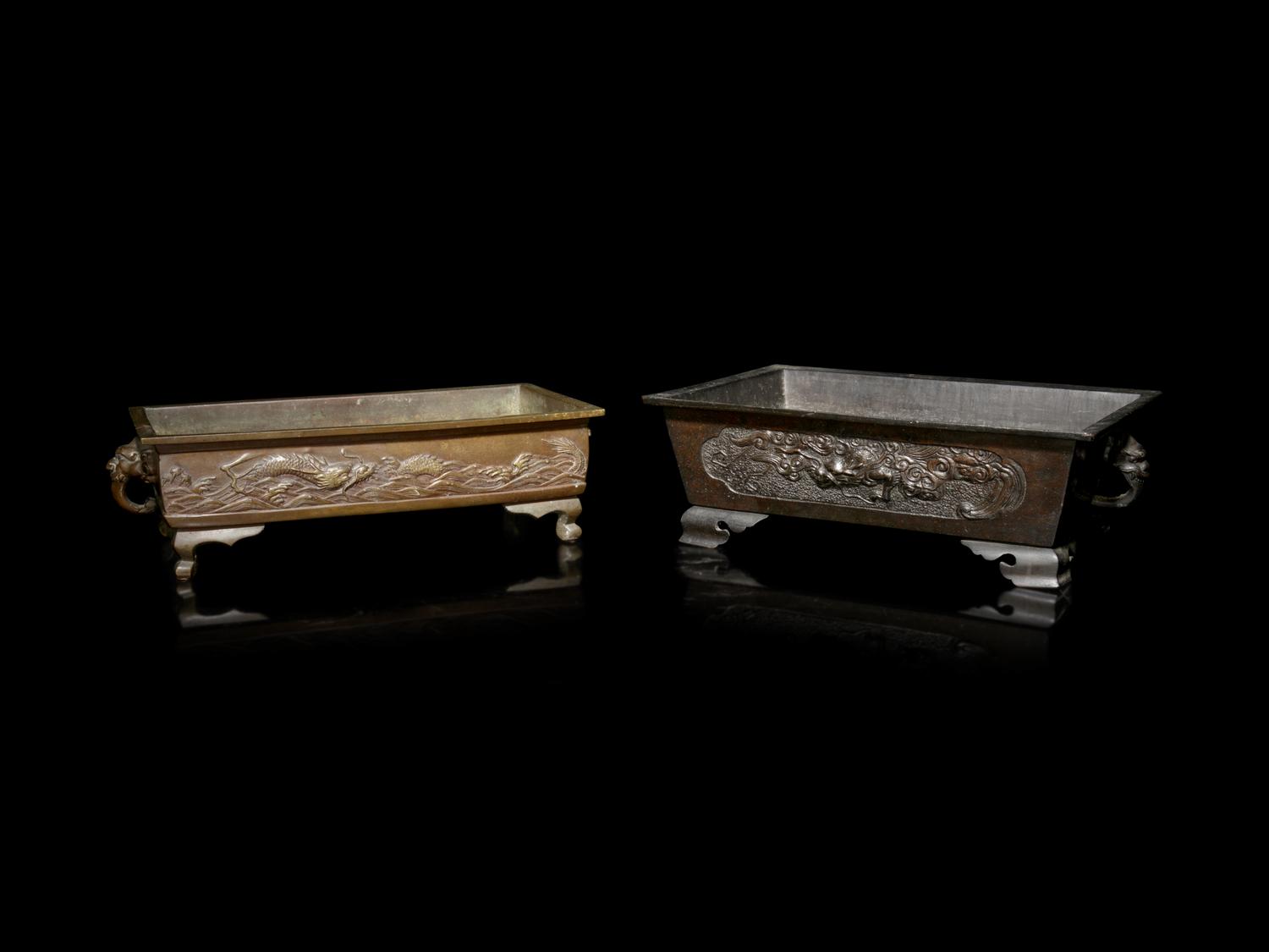 Two Bronze Rectangular Planters