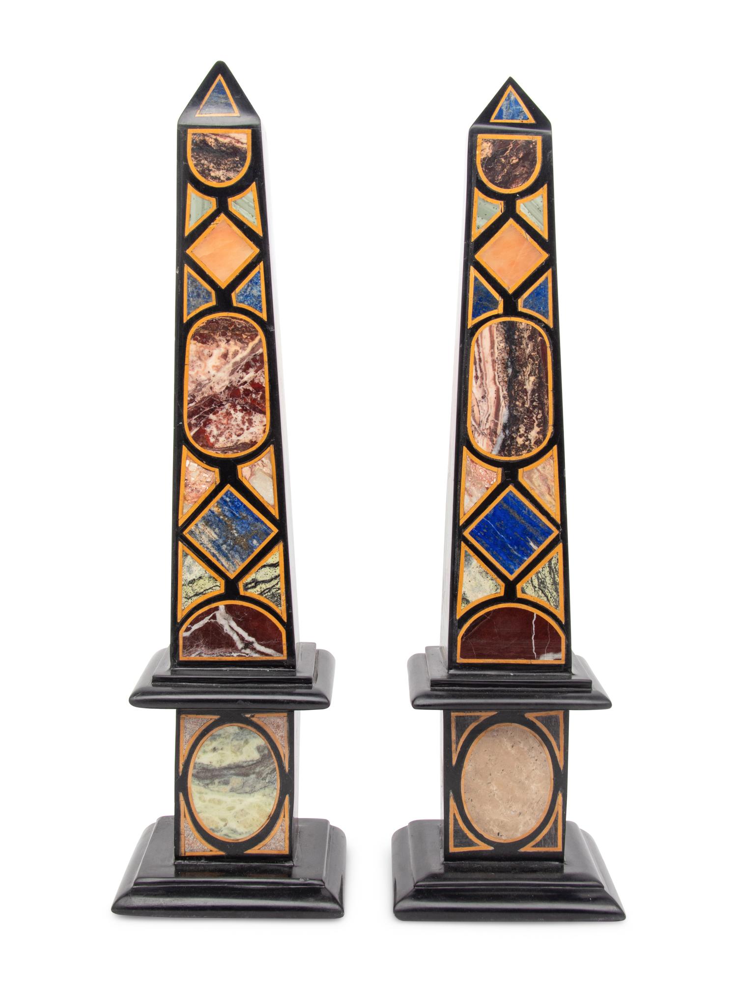 A Pair of Neoclassical Style Specimen Marble Obelisks