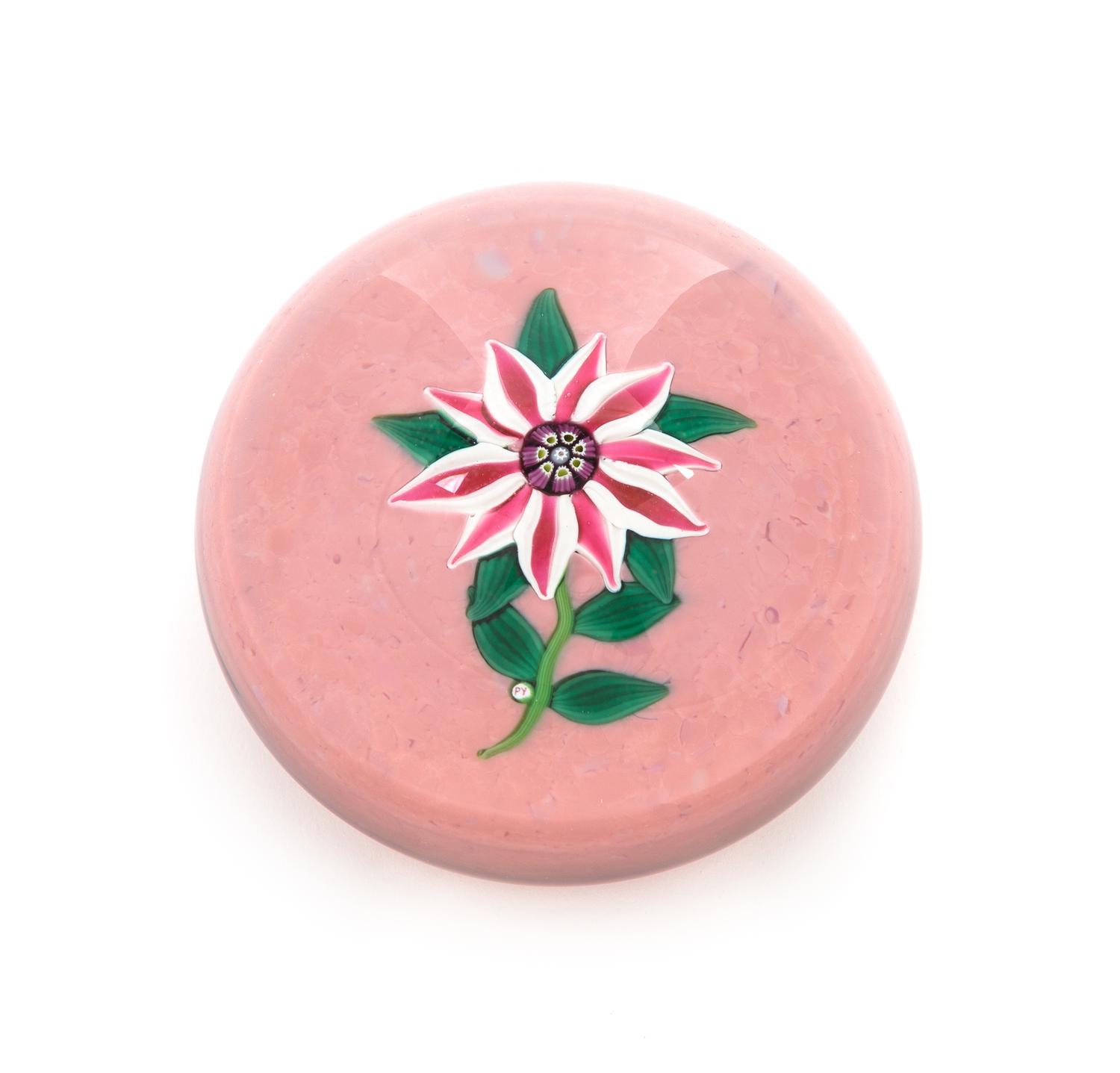 Paul Ysart , (Spanish, 1904-1991), a pink and white clematis paperweight