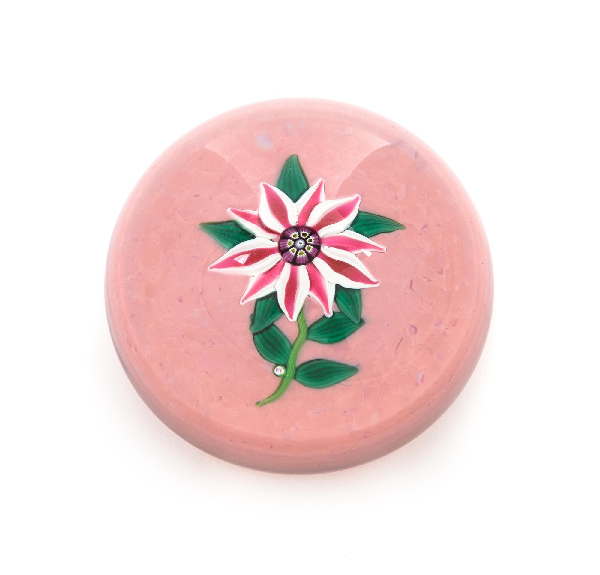 Paul Ysart , (Spanish, 1904-1991), a pink and white clematis paperweight