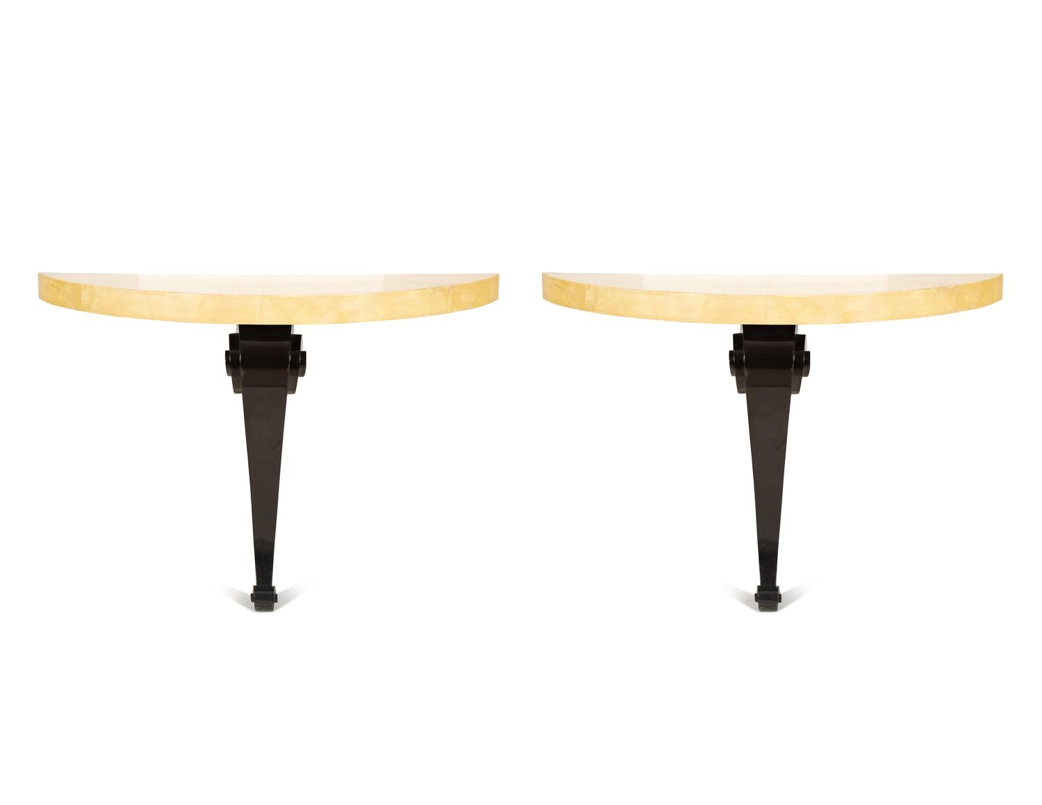 A Pair of Italian Black Lacquer Console Tables