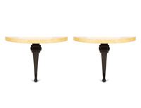 A Pair of Italian Black Lacquer Console Tables