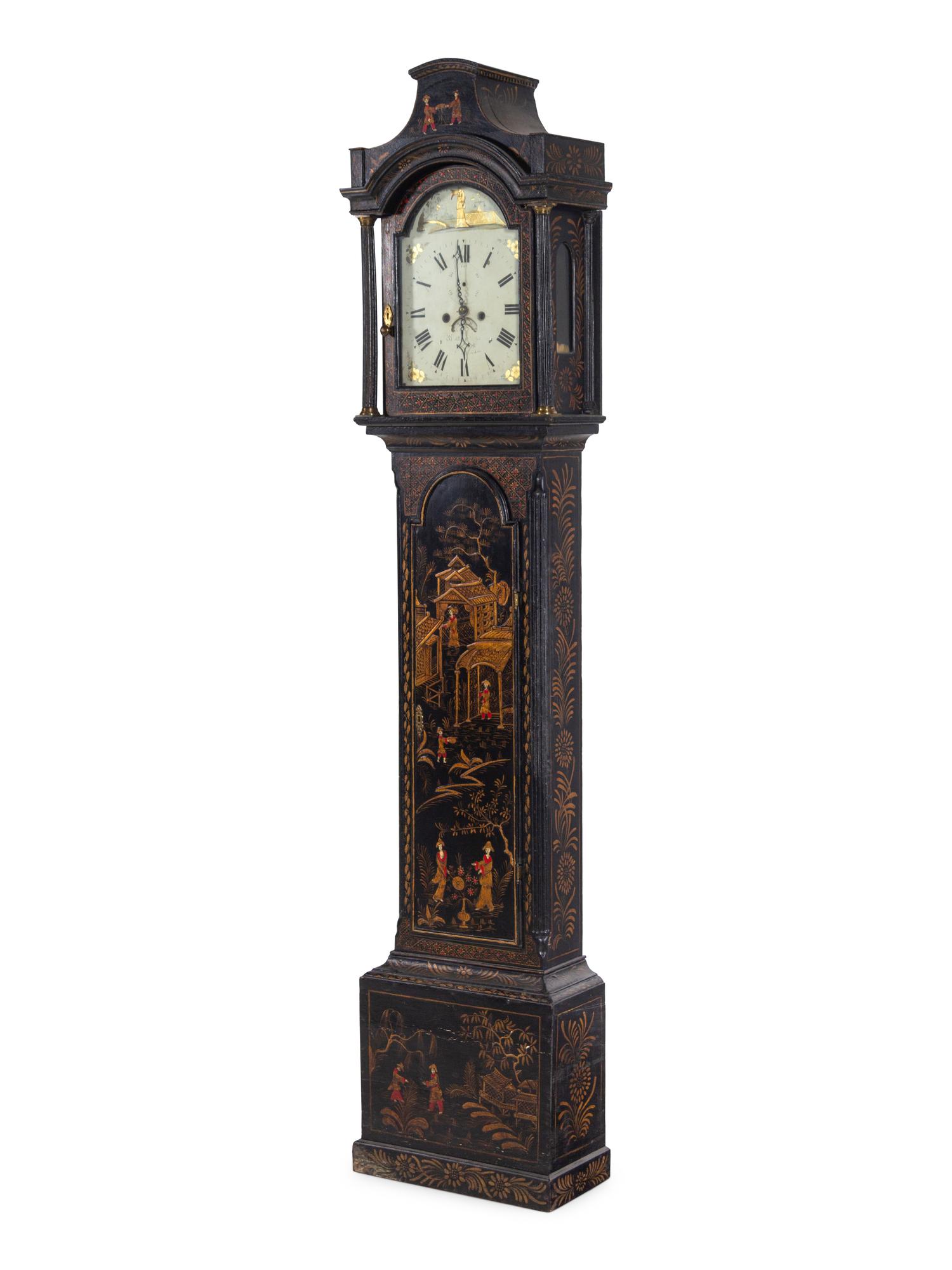 An English Chinoiserie Decorated Tall Case Clock