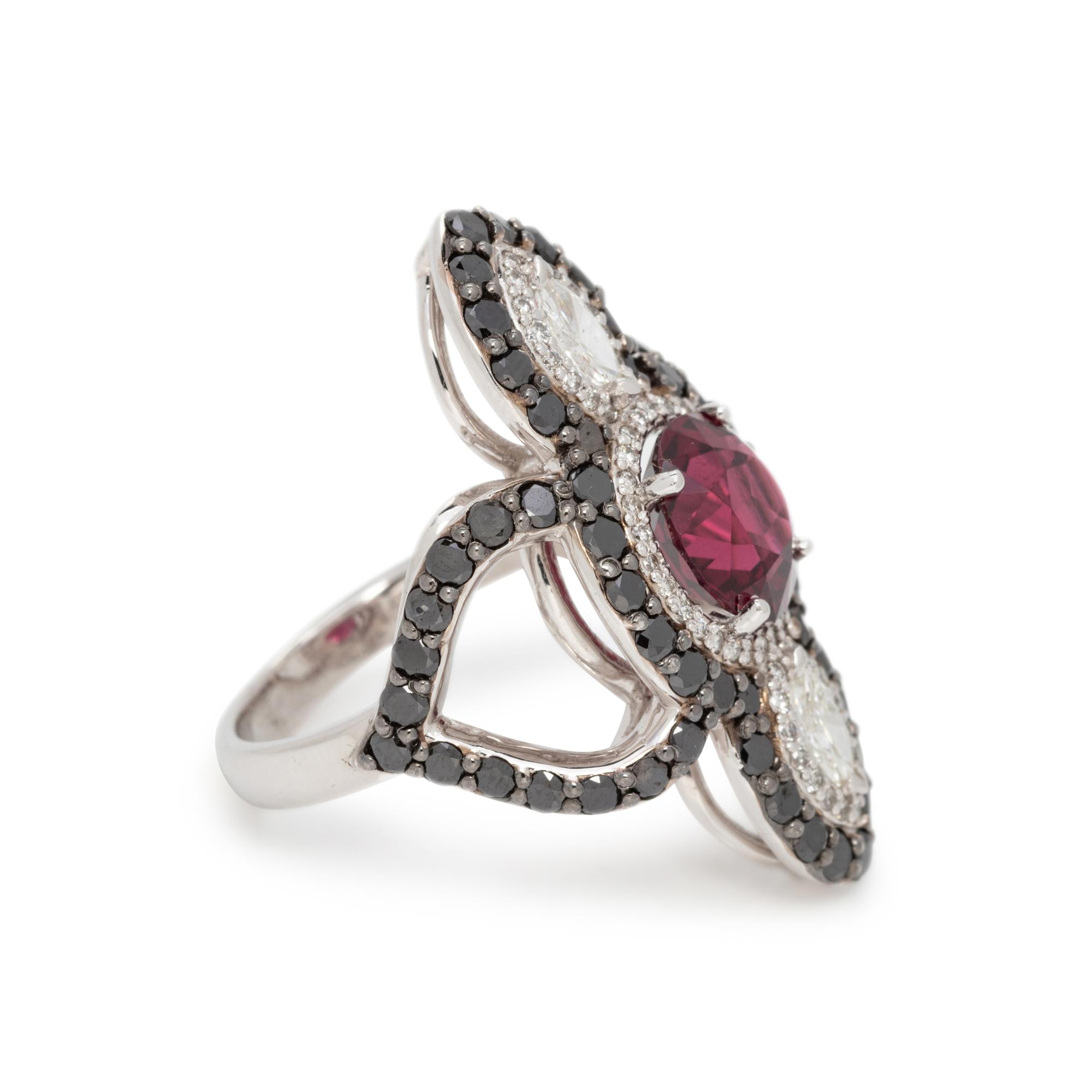 GARNET, DIAMOND AND BLACK DIAMOND RING