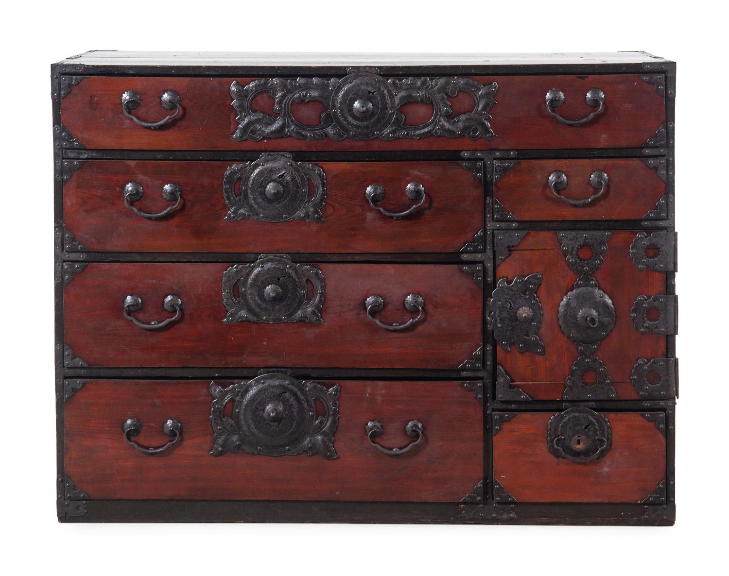 A Korean or Japanese Iron Mounted Tansu Chest