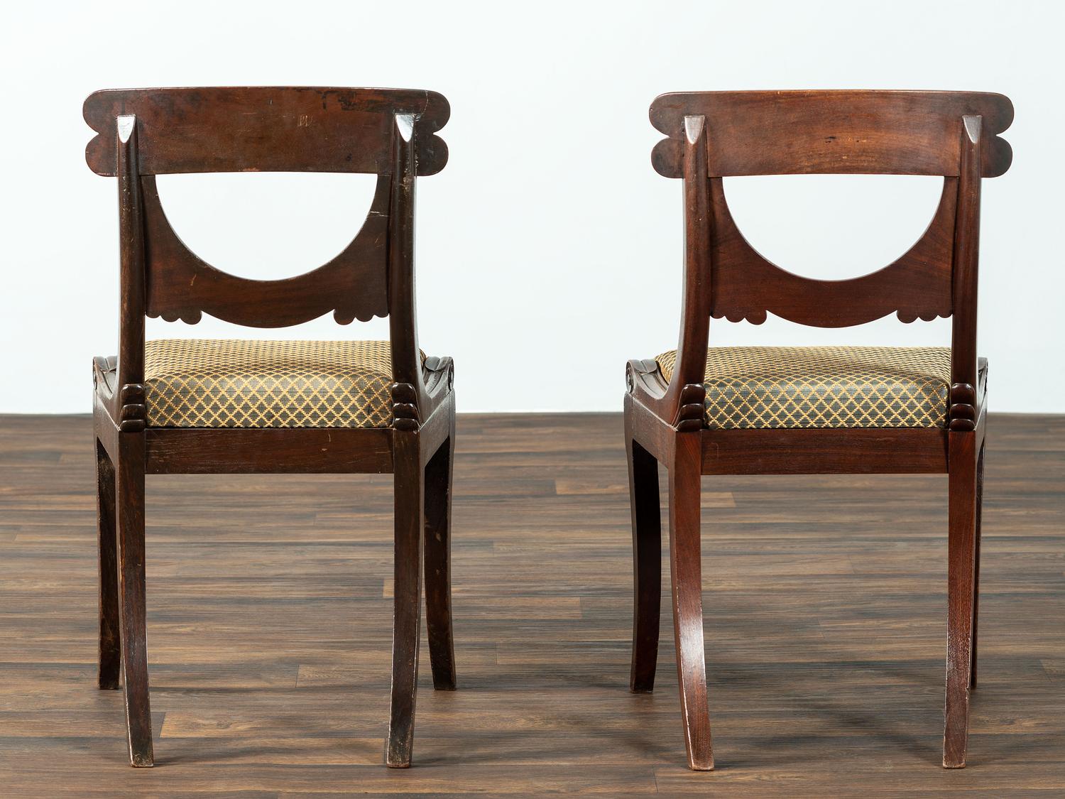 A Pair of Classical Drapery Carved Mahogany Side Chairs