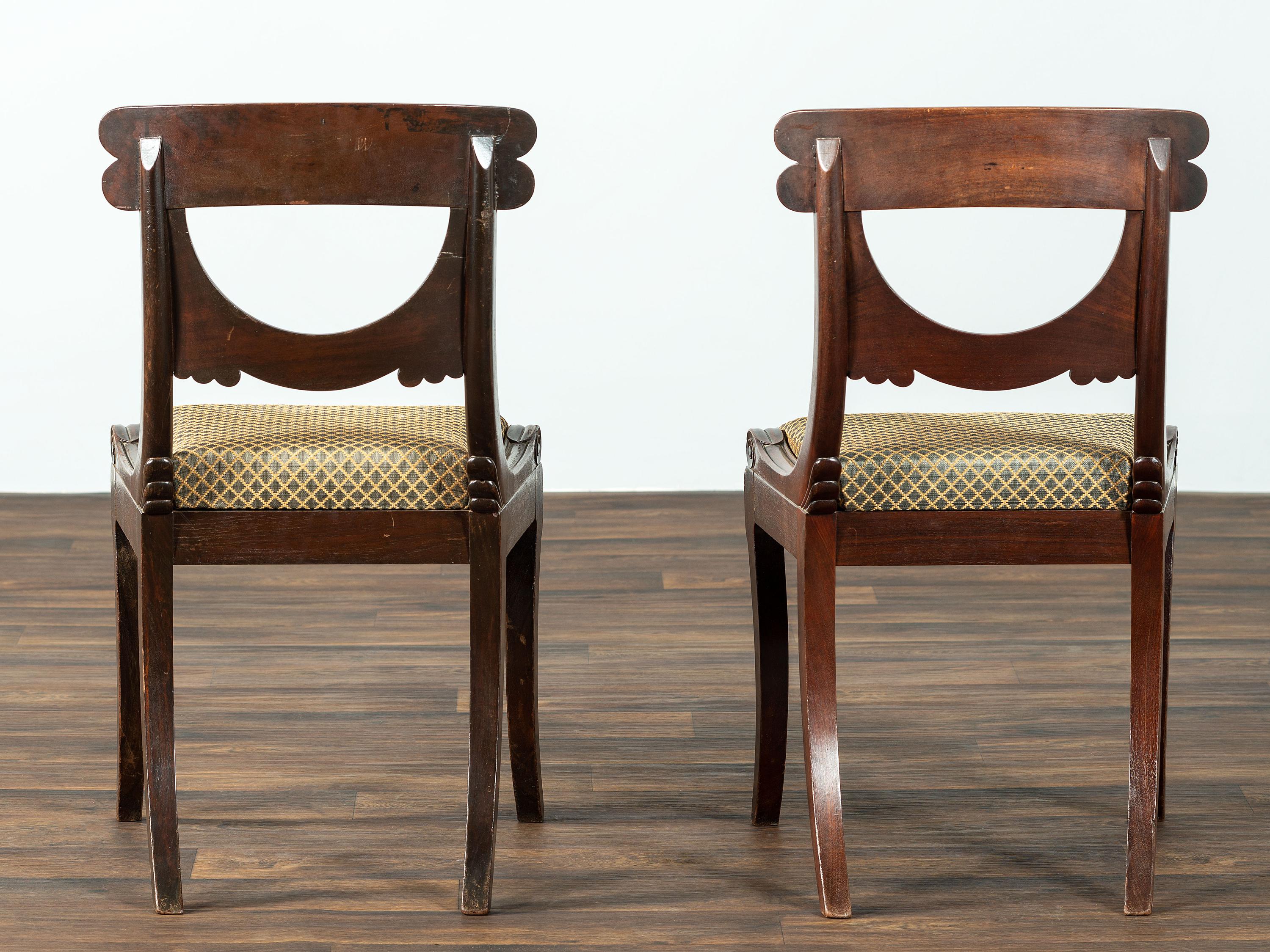 A Pair of Classical Drapery Carved Mahogany Side Chairs