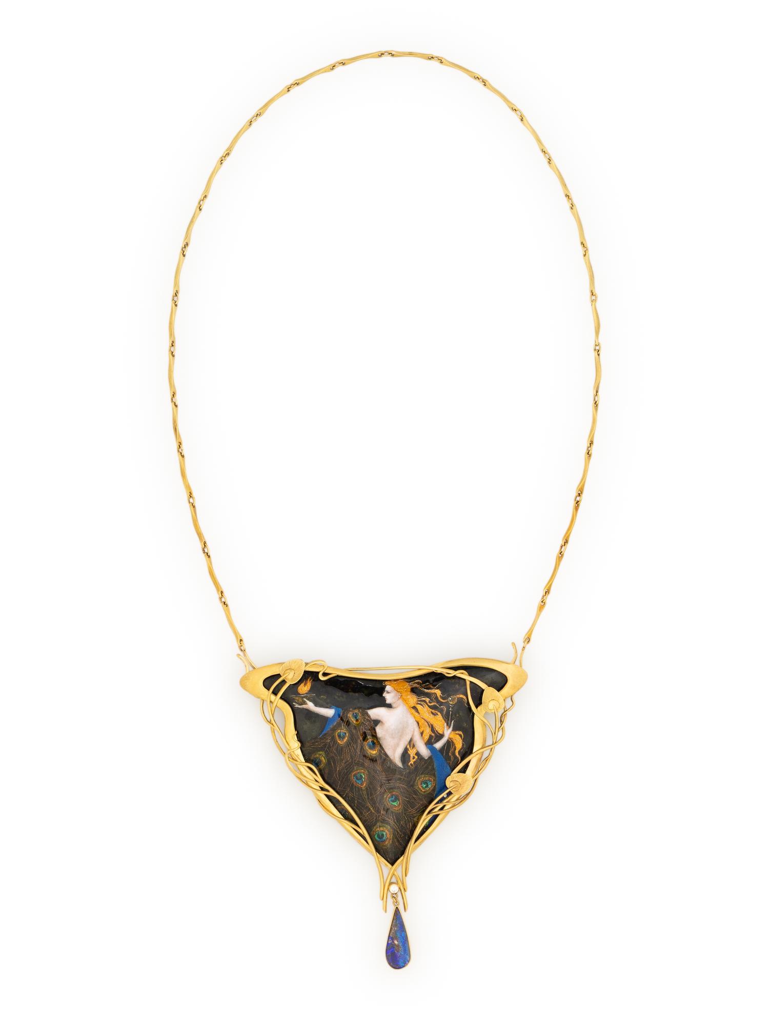 LARISSA PODGORETZ, ENAMEL, BOULDER OPAL, AND YELLOW GOLD PENDANT NECKLACE
