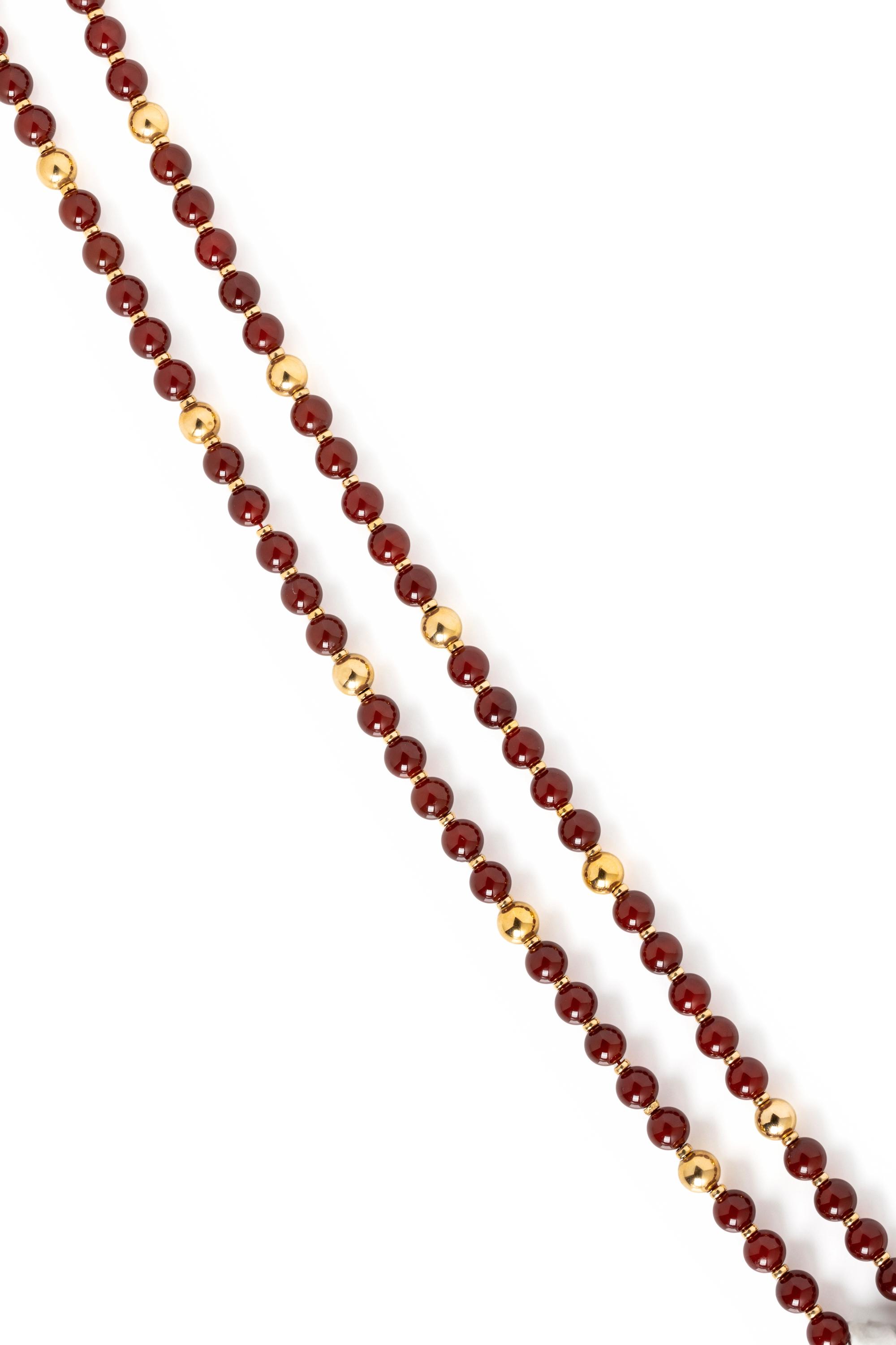 YELLOW GOLD AND CARNELIAN BEAD NECKLACE