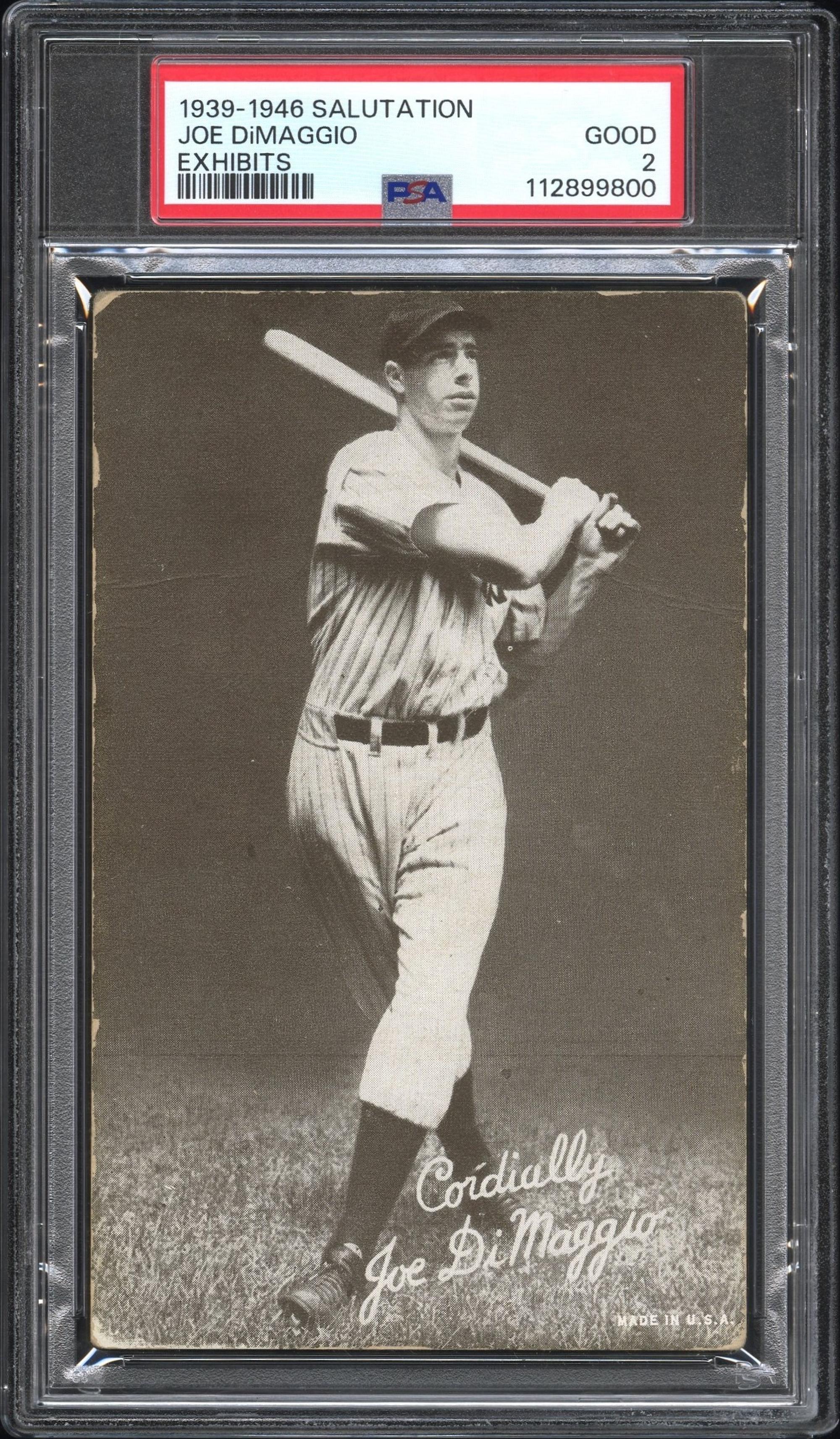 A 1939-46 Joe DiMaggio Exhibits Post Card (PSA 2 GOOD)