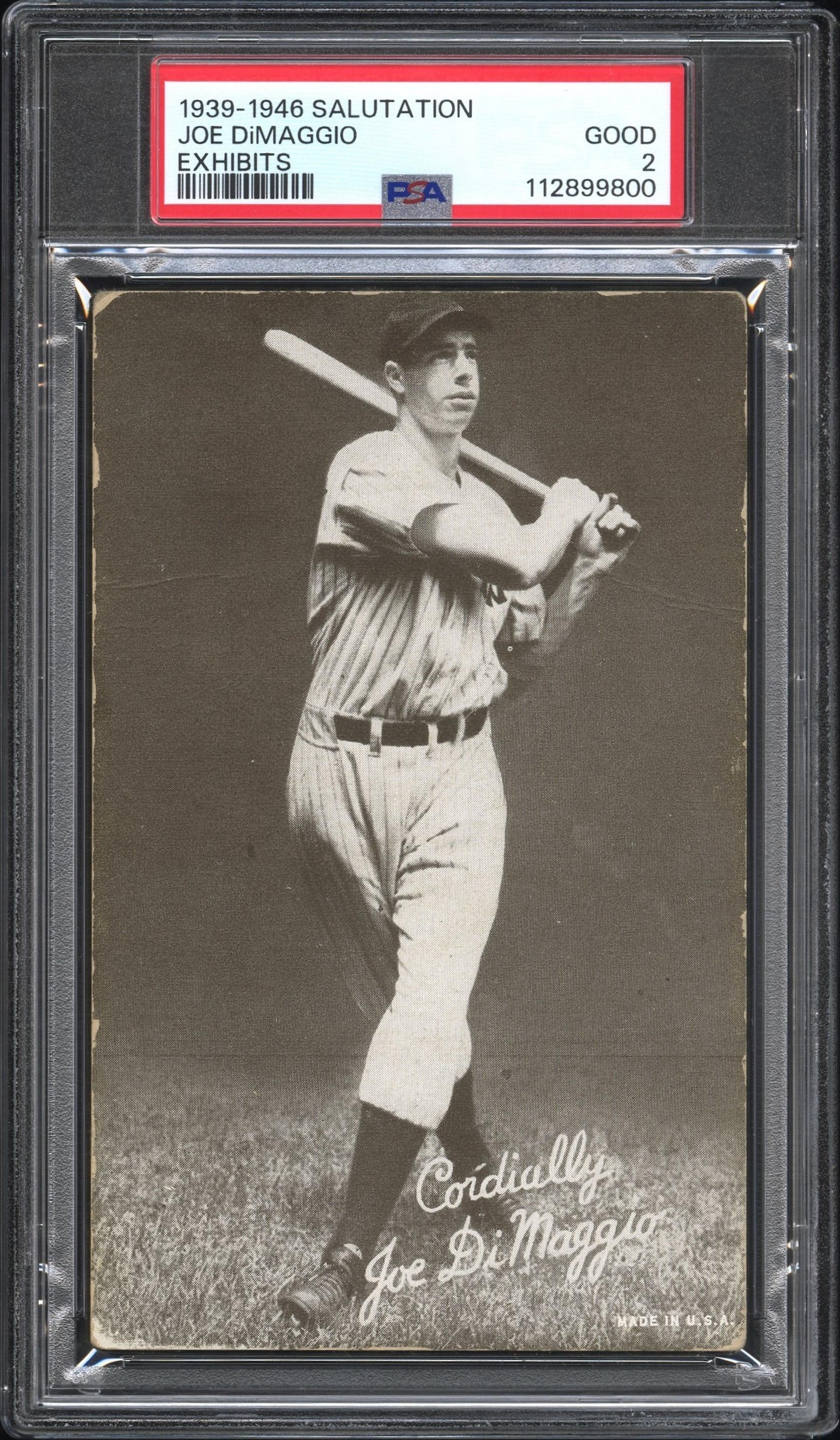 A 1939-46 Joe DiMaggio Exhibits Post Card (PSA 2 GOOD)
