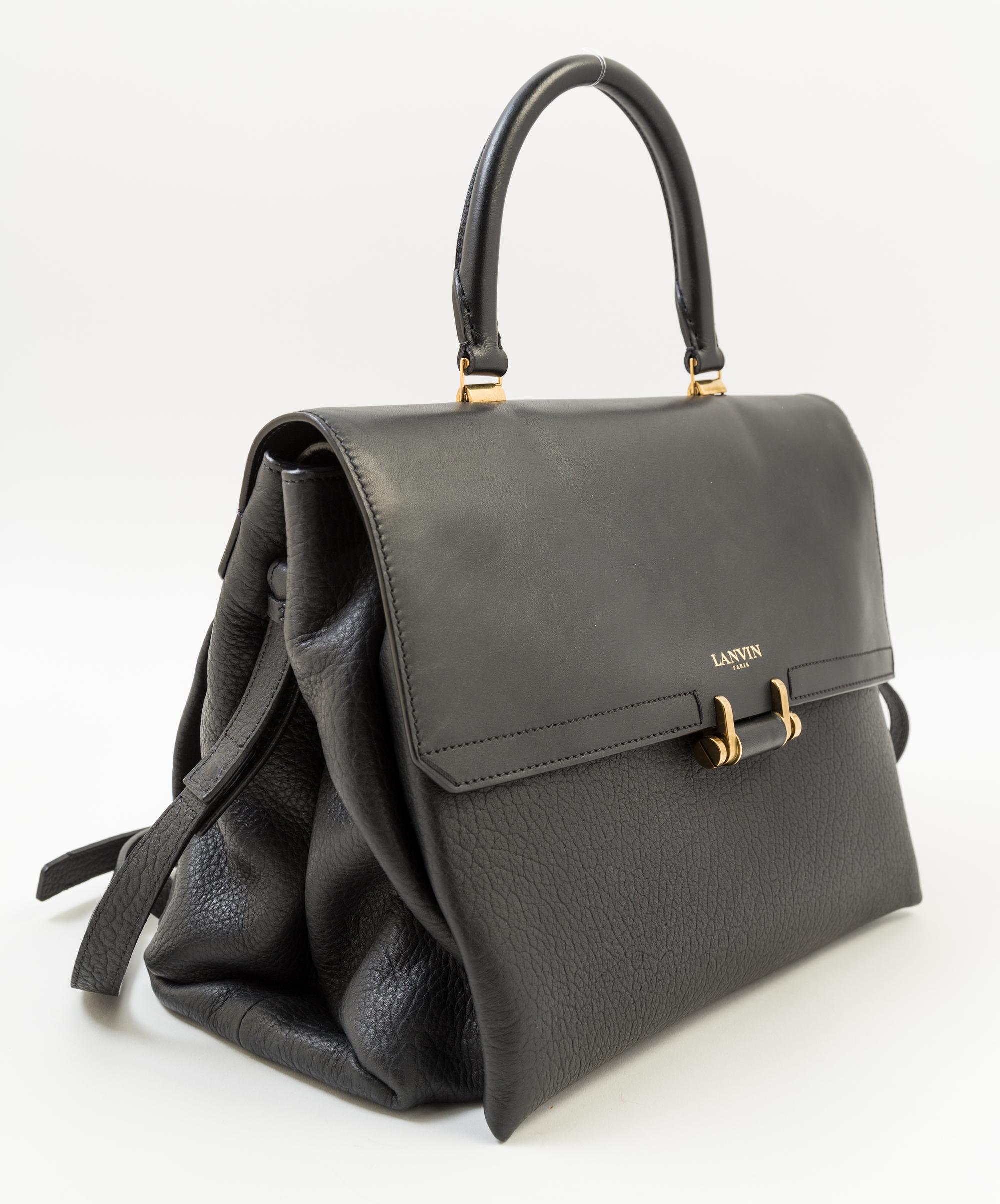 A Lanvin Black Leather Crossbody Bag, 12.5" x 8.5" x 4"; Handle drop: 4.5"; Shoulder drop: 21.5"- 16.75".