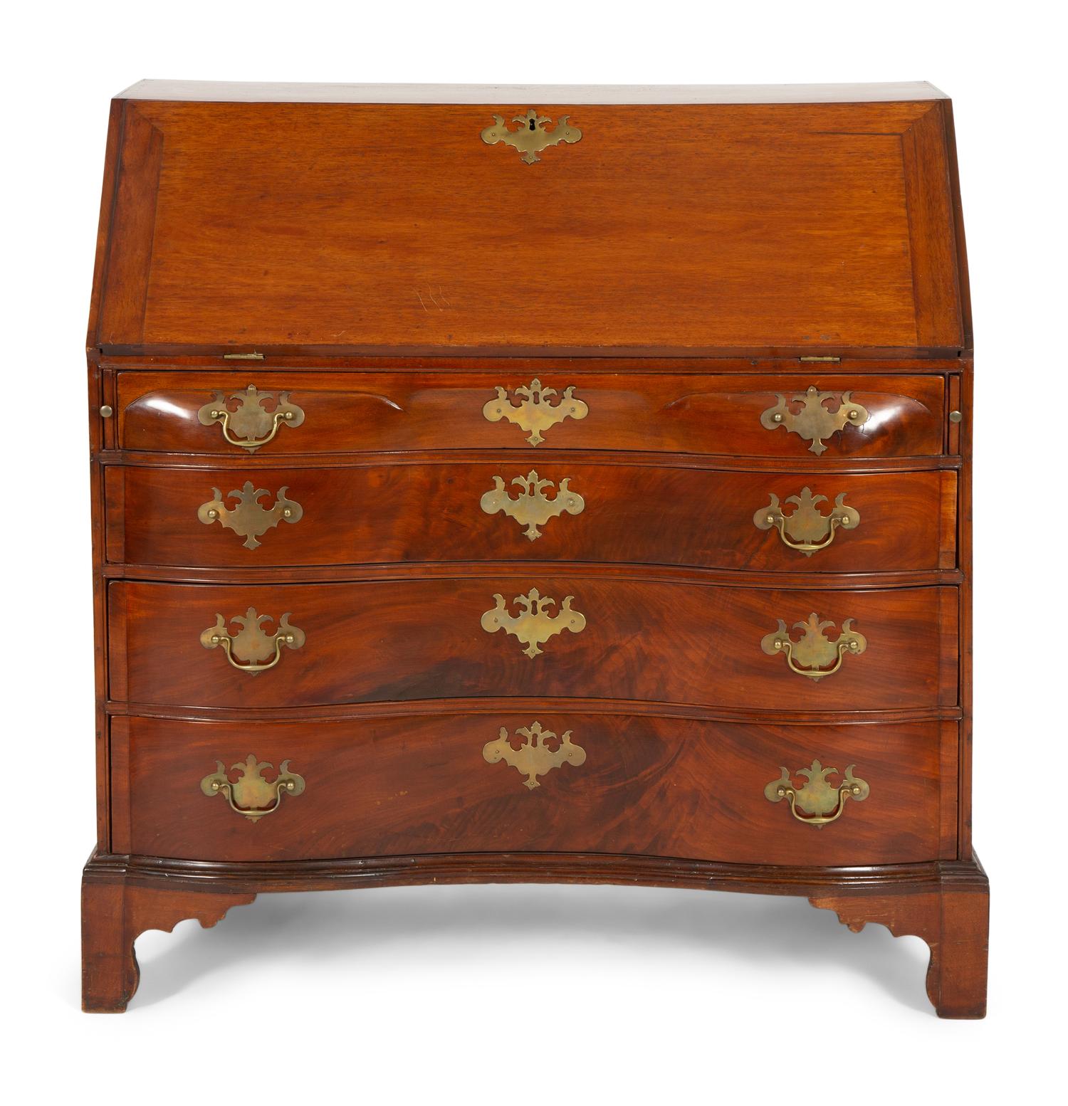 A Chippendale Mahogany Serpentine Drop-Front Desk