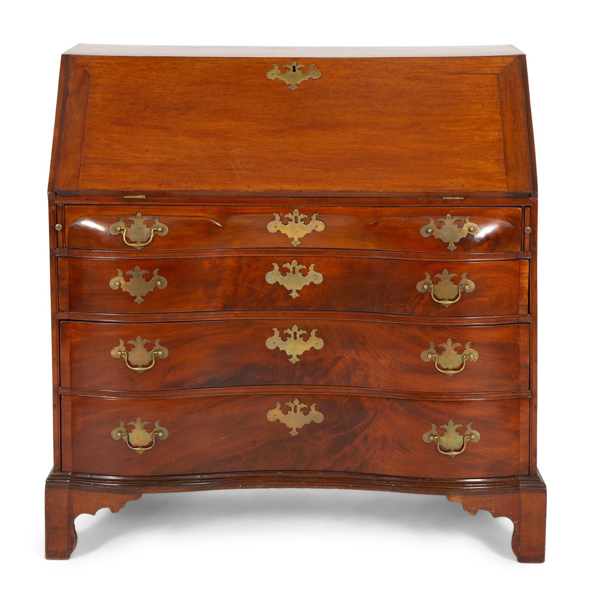 A Chippendale Mahogany Serpentine Drop-Front Desk