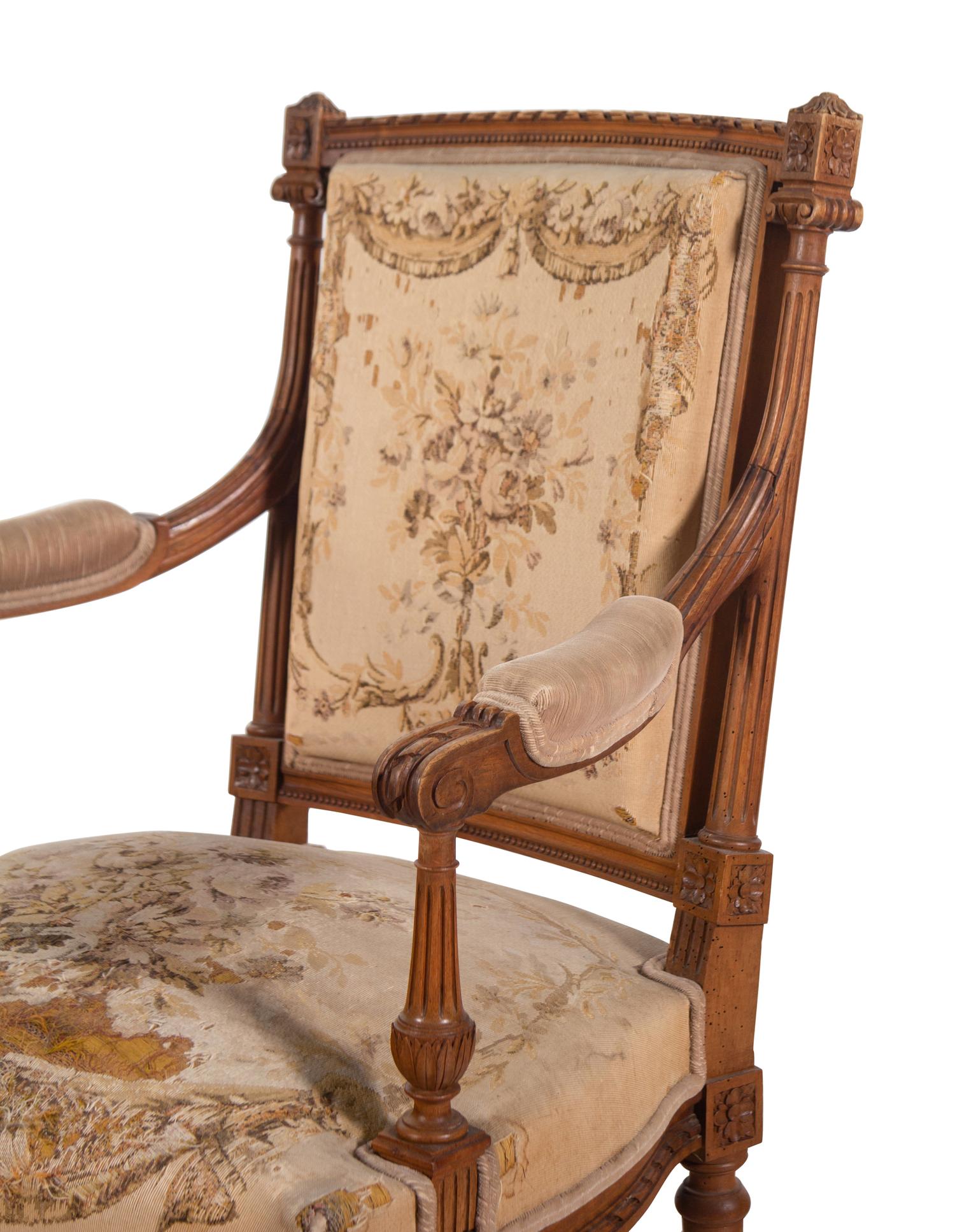 A Louis XVI Style Five-Piece Seating Suite with Tapestry Upholstery