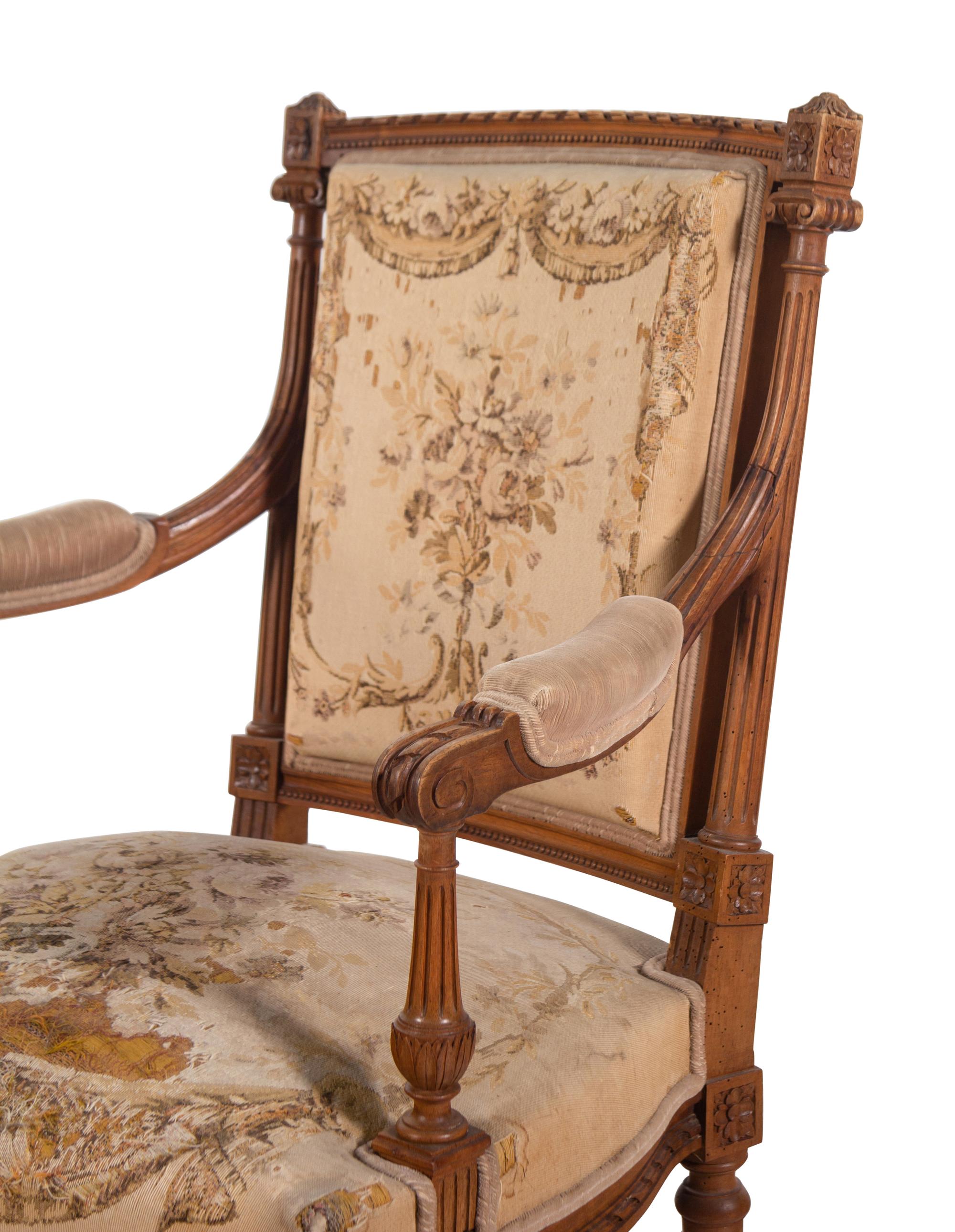 A Louis XVI Style Five-Piece Seating Suite with Tapestry Upholstery
