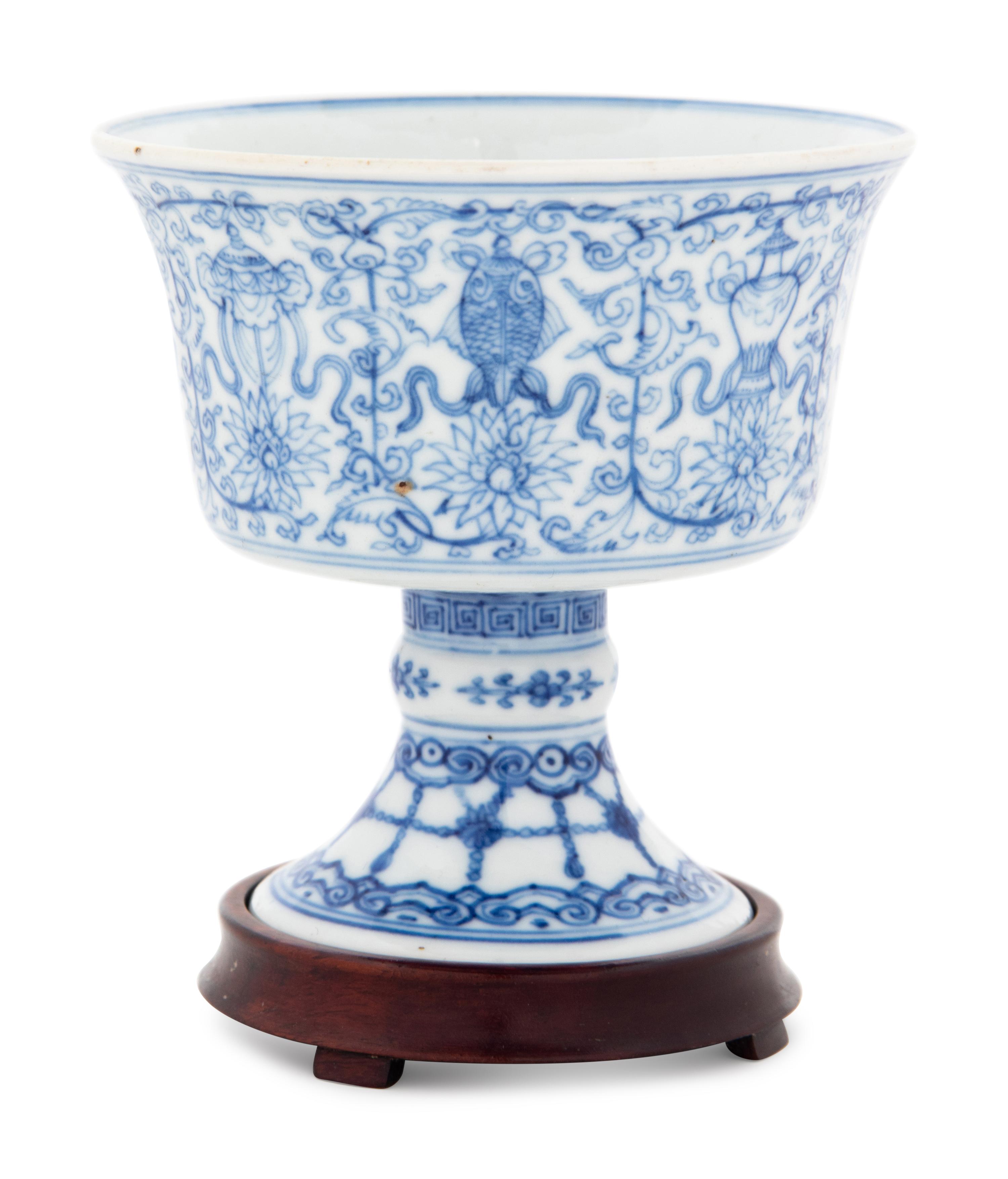 A Blue and White Porcelain Stem Cup