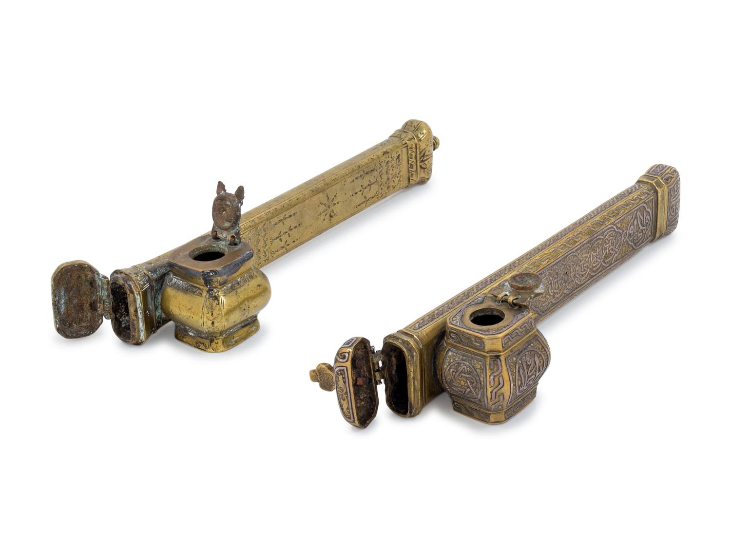 Two Brass Ottoman Pen Cases