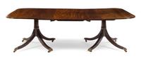 A George III Mahogany Twin-Pedestal Extension Dining Table Height 28 x width 70 (closed) x depth 48 inches. — EARLY 19TH CENTURY