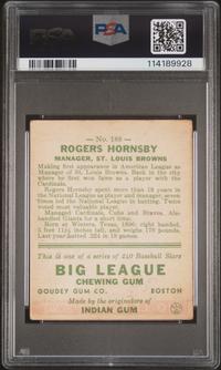 A 1933 Goudey Rogers Hornsby Baseball Card No. 188 (PSA 1.5)