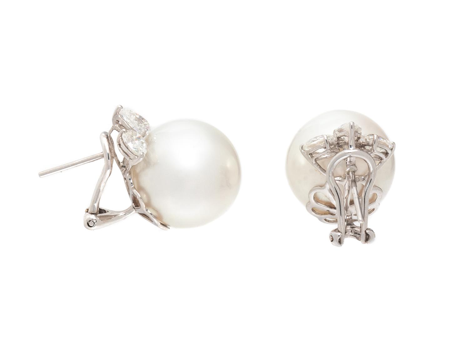 CULTURED PEARL AND DIAMOND EARRINGS