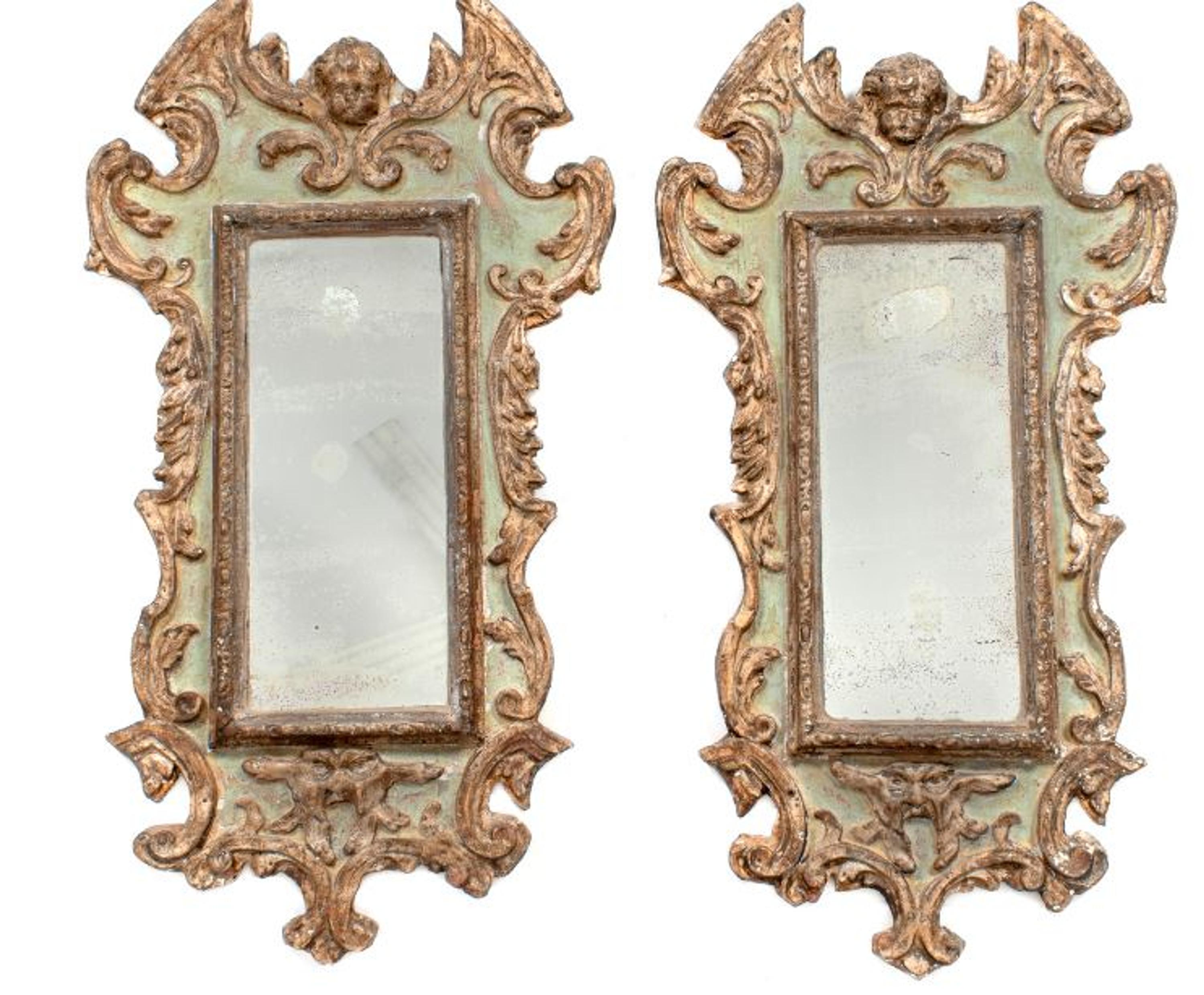 A Pair of Italian Painted and Gilt Gesso Mirrors — 19TH CENTURY