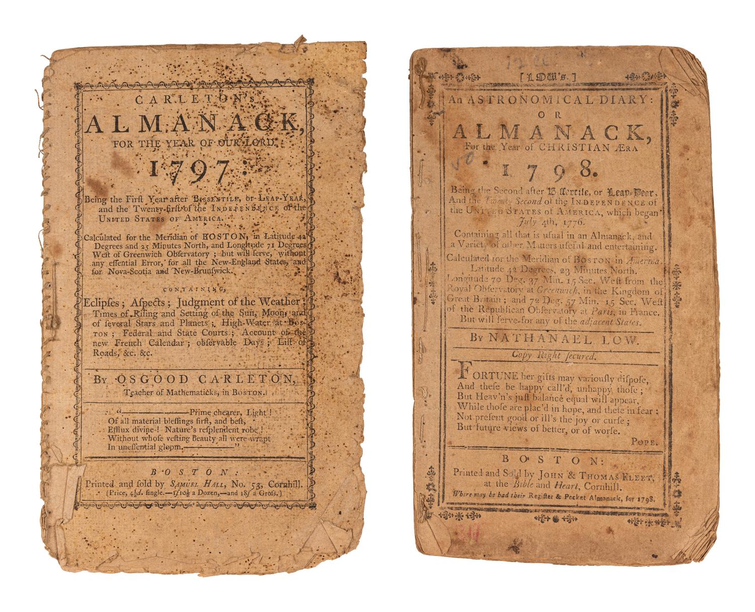 [ALMANACS - BOSTON]. A group of 8 almanacs, published Boston by various printers, comprising: