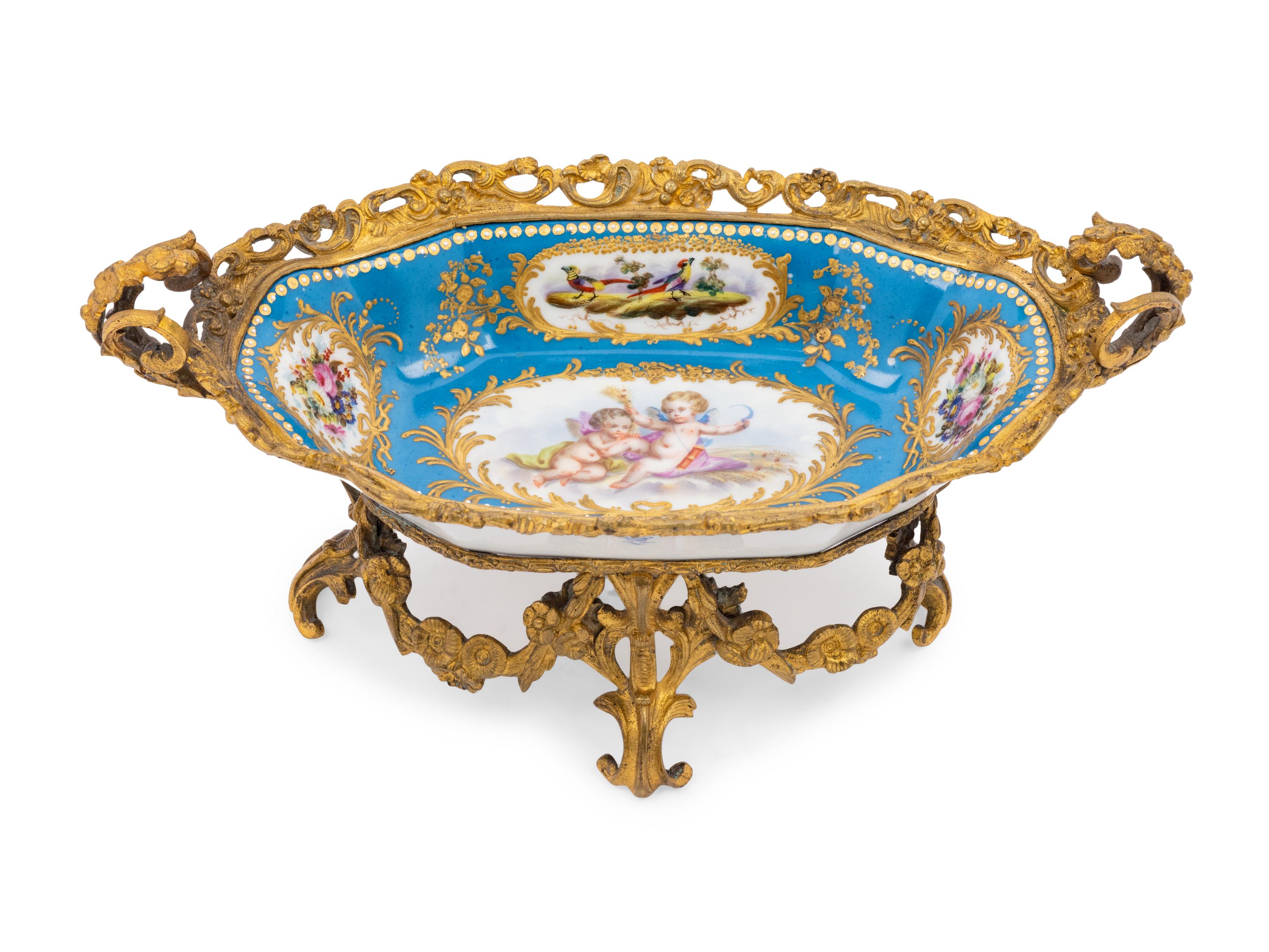 A Sèvres Style Gilt Metal Mounted Porcelain Bowl