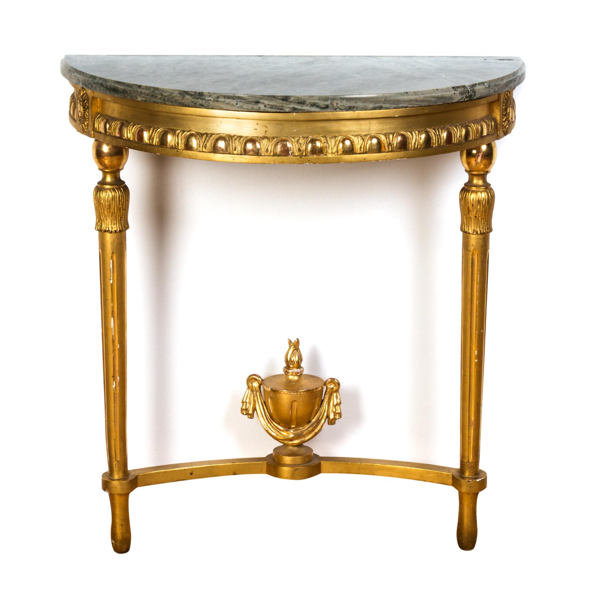 A Neoclassical Giltwood Console Table Height 30 x width 27 1/2 inches. — 20TH CENTURY