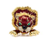 An 18 Karat Yellow Gold, Enamel, Diamond and Chalcedony Lion Brooch, Frascarolo, 31.50 dwts.