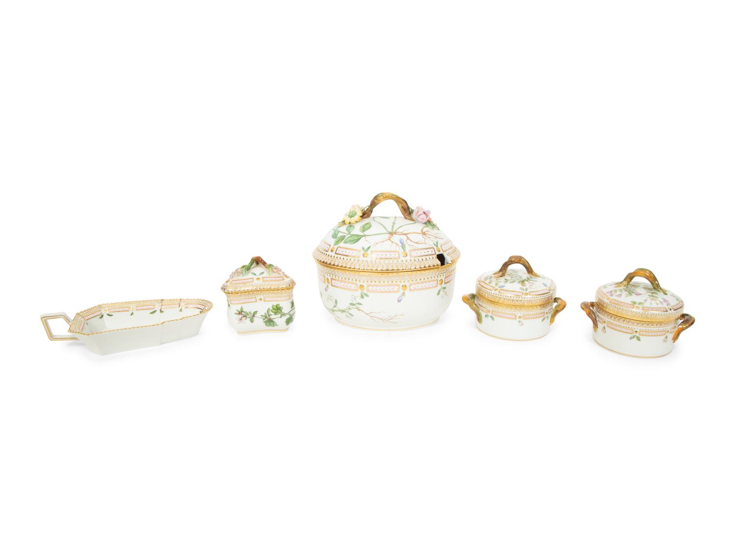 Five Royal Copenhagen Flora Danica Porcelain Table Articles