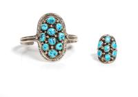 Southwestern Silver and Turquoise Bracelet and Ring Length of bracelet 5 3/8 x opening 1 1/8 x width 2 inches