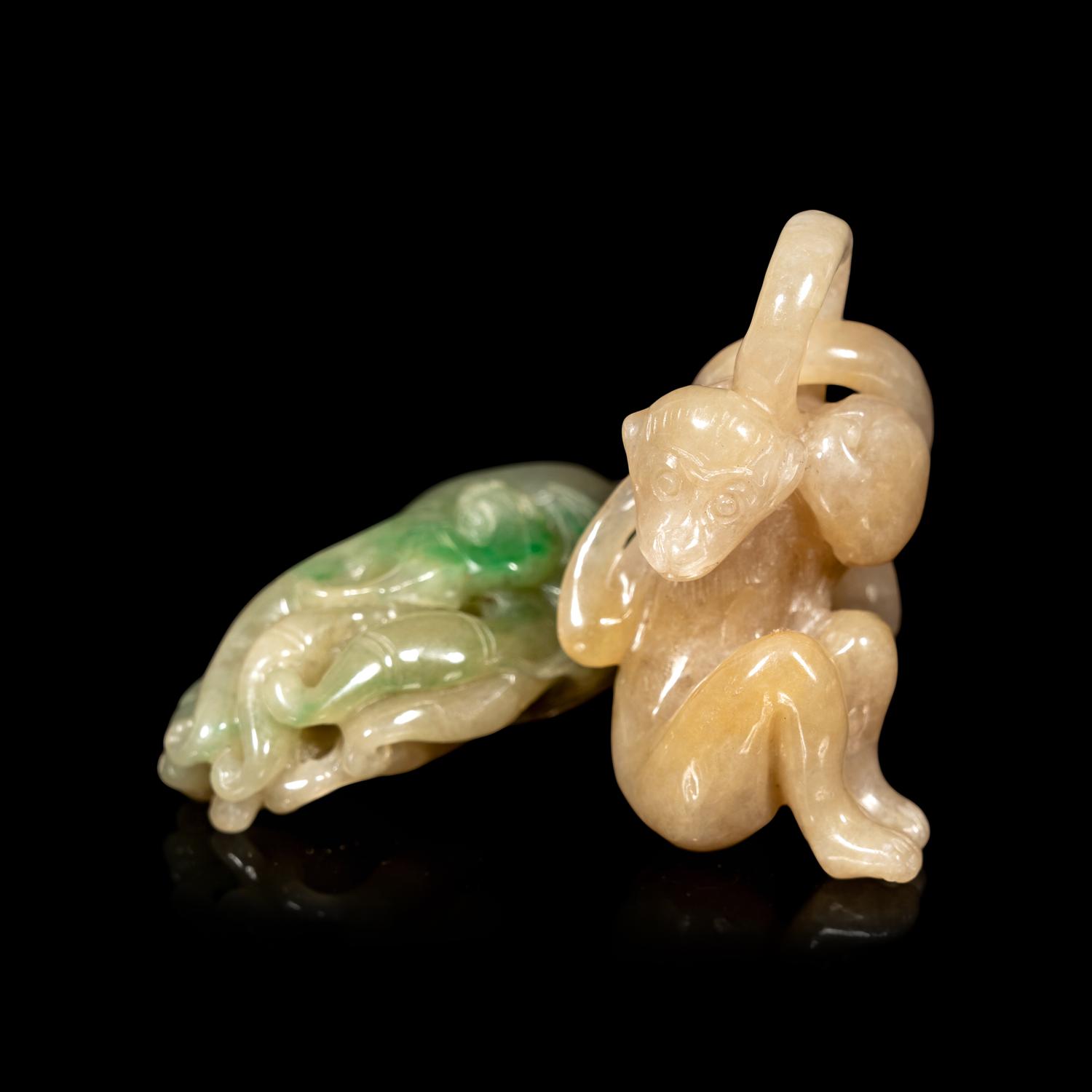 Two Chinese Precious Stone Buddha's Hand Citron-Form Pendants