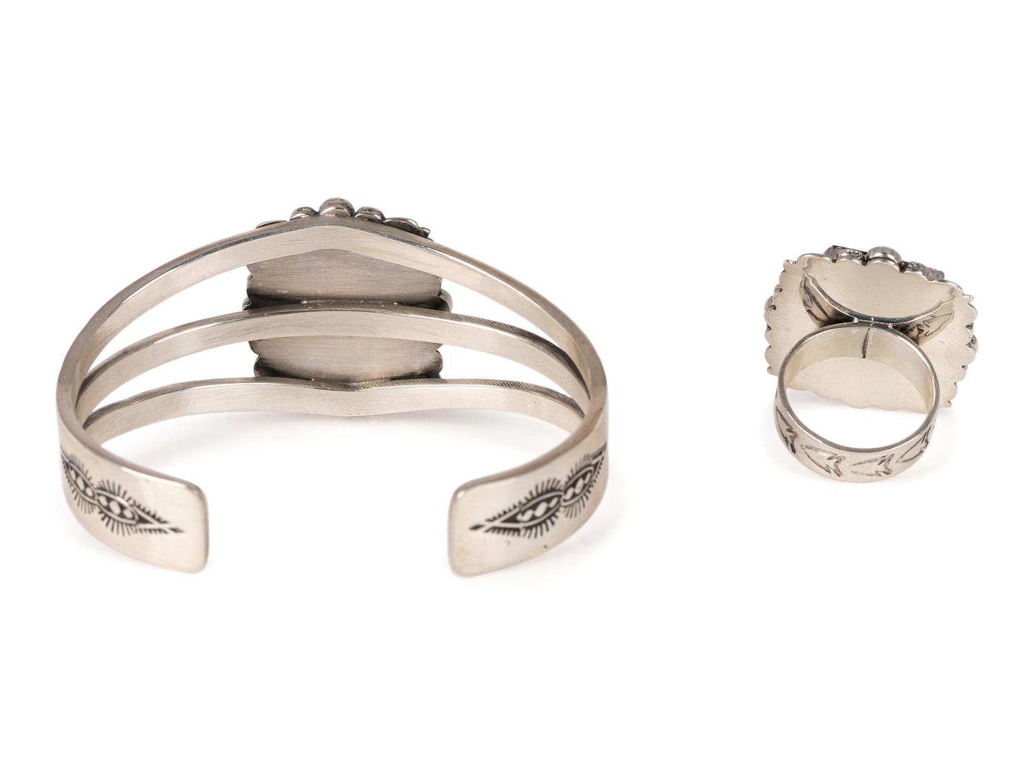 Matching Sterling Silver, Sugilite, and Opal Cuff Bracelet AND Ring