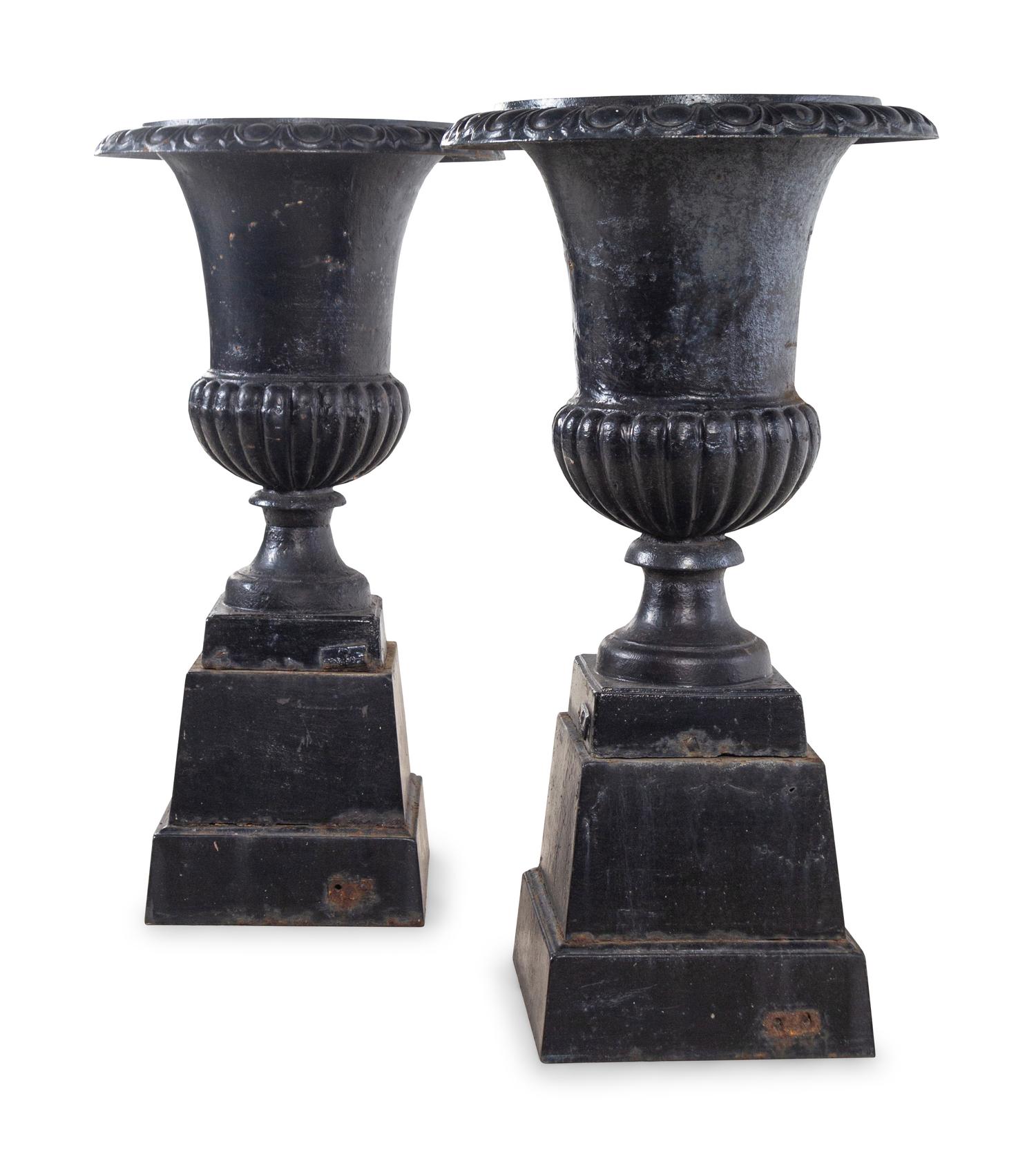 A Pair of German Painted Iron Garden Urns