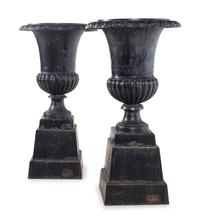 A Pair of German Painted Iron Garden Urns