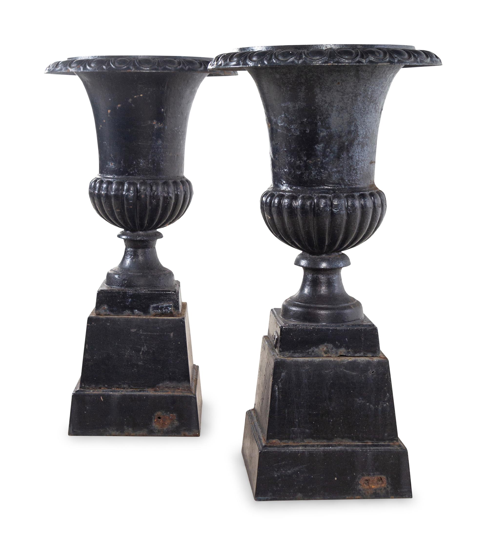 A Pair of German Painted Iron Garden Urns